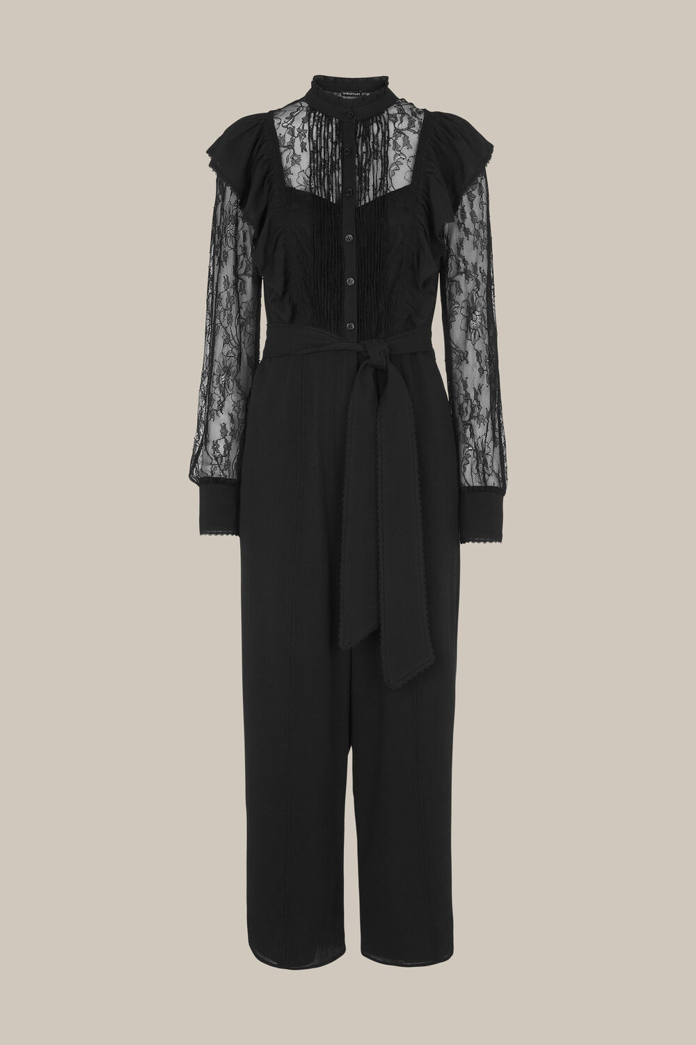 Mixed Lace Frill Jumpsuit Black