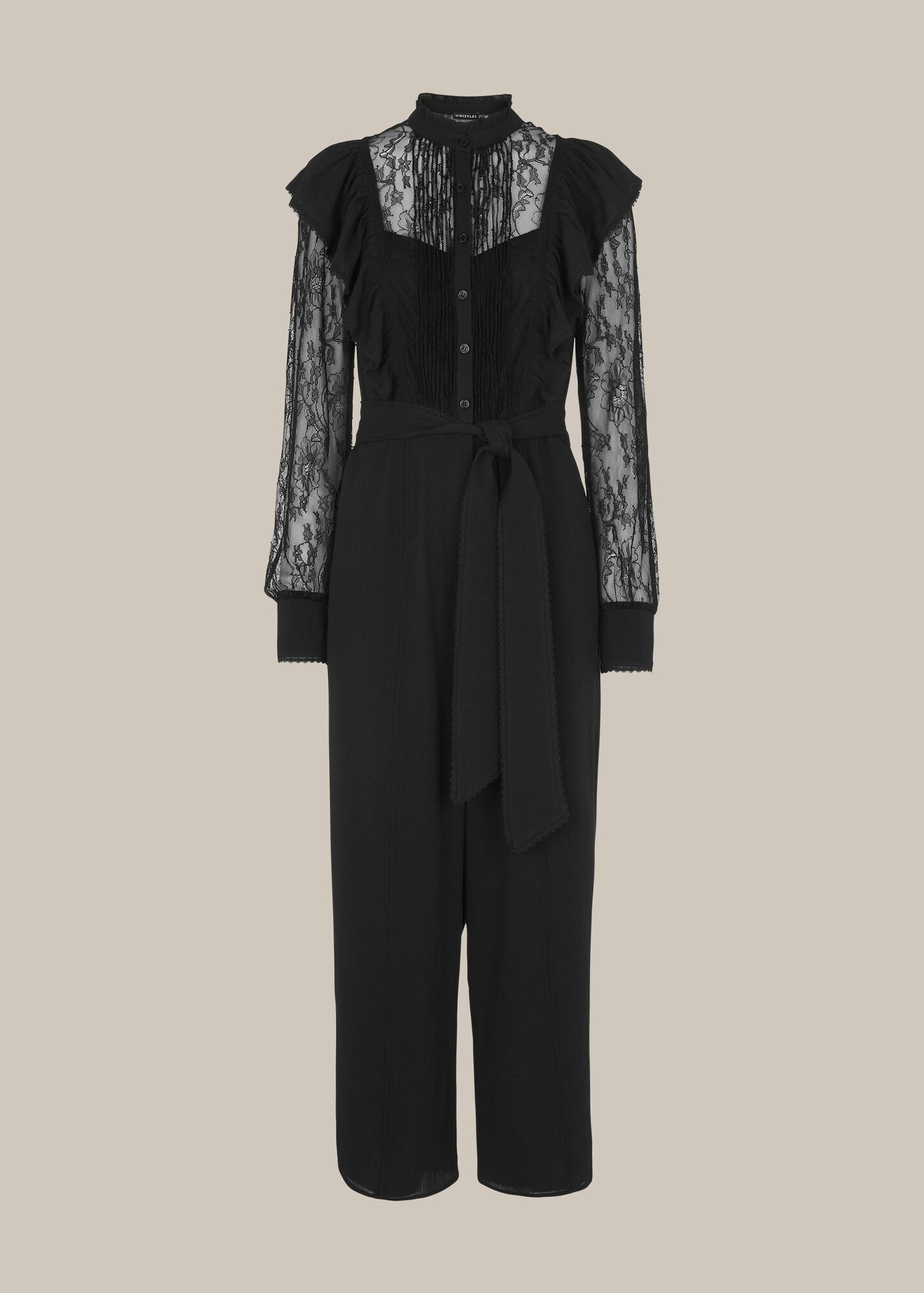 Black Mixed Lace Frill Jumpsuit WHISTLES