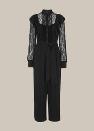 Mixed Lace Frill Jumpsuit Black