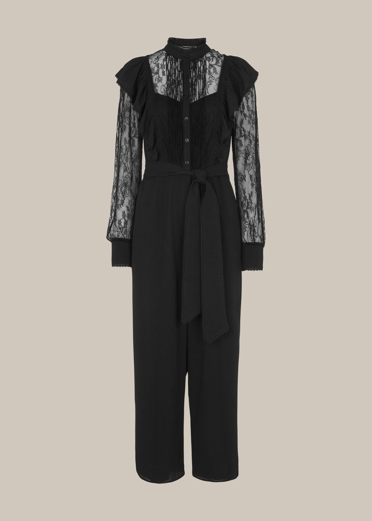Mixed Lace Frill Jumpsuit Black