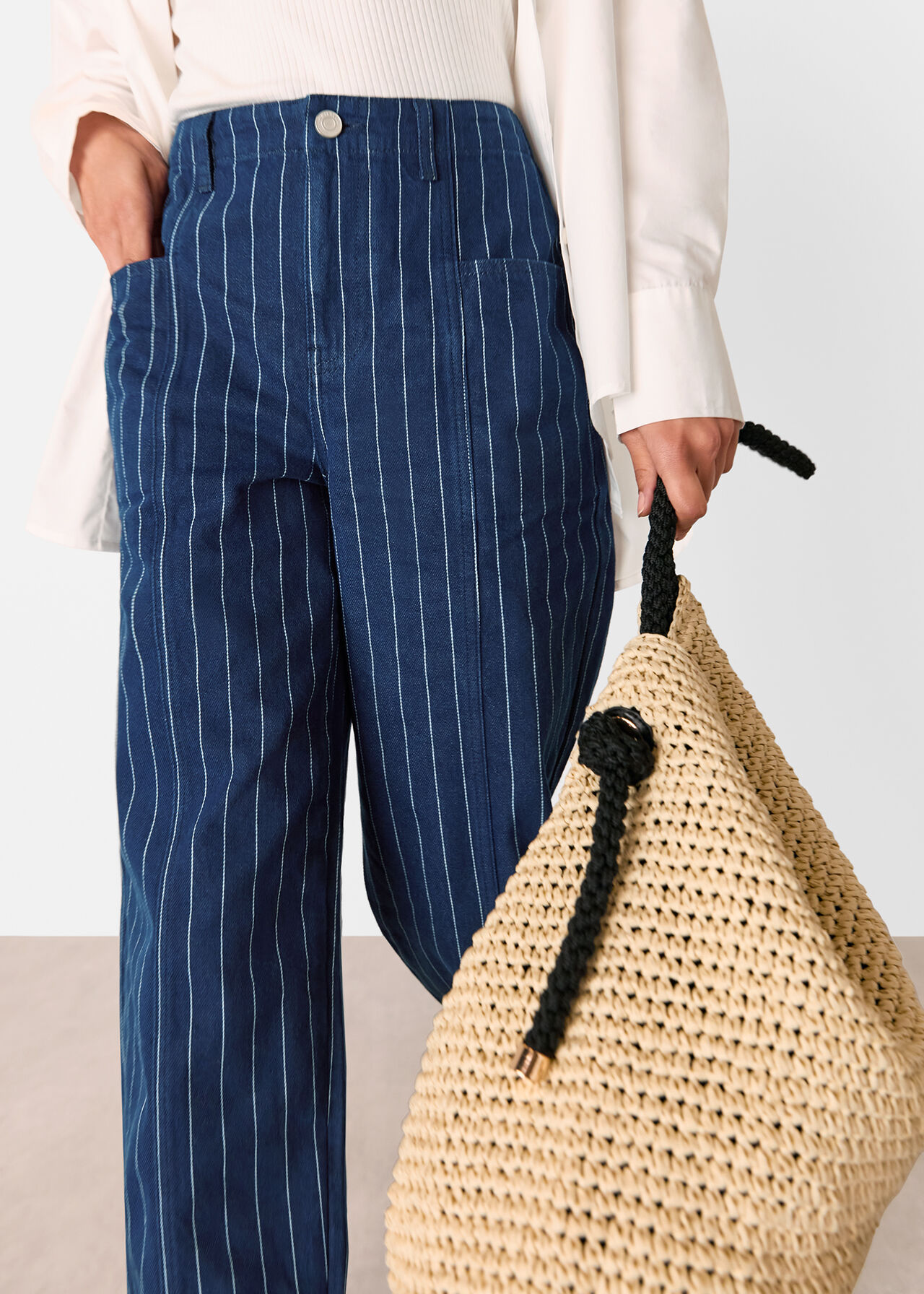 Pinstripe Barrel Leg Jean