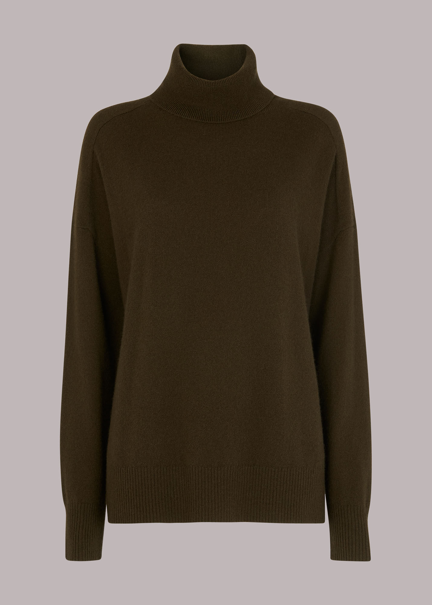 Khaki Cashmere Roll Neck Jumper