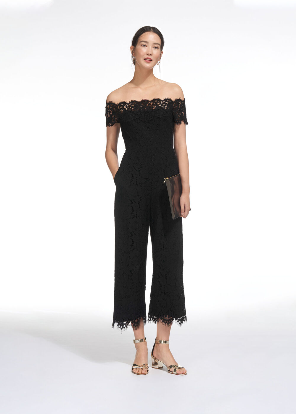Off Shoulder Lace Jumpsuit Black