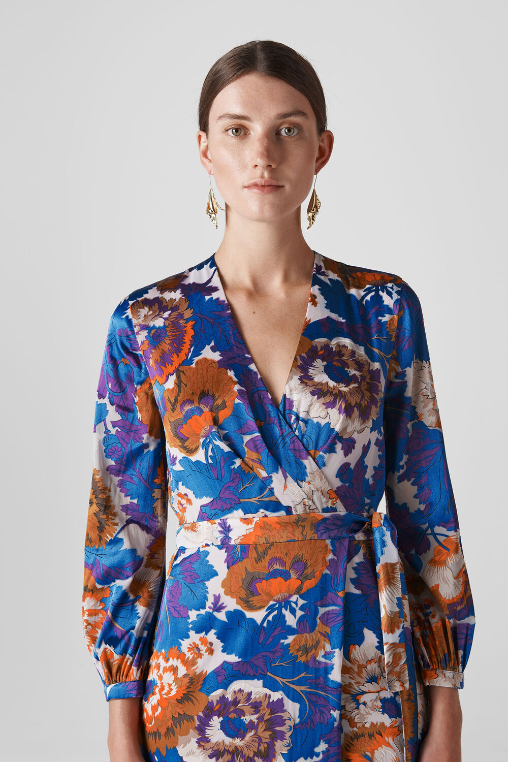 Autumn Bloom Devore Wrap Dress Multicolour