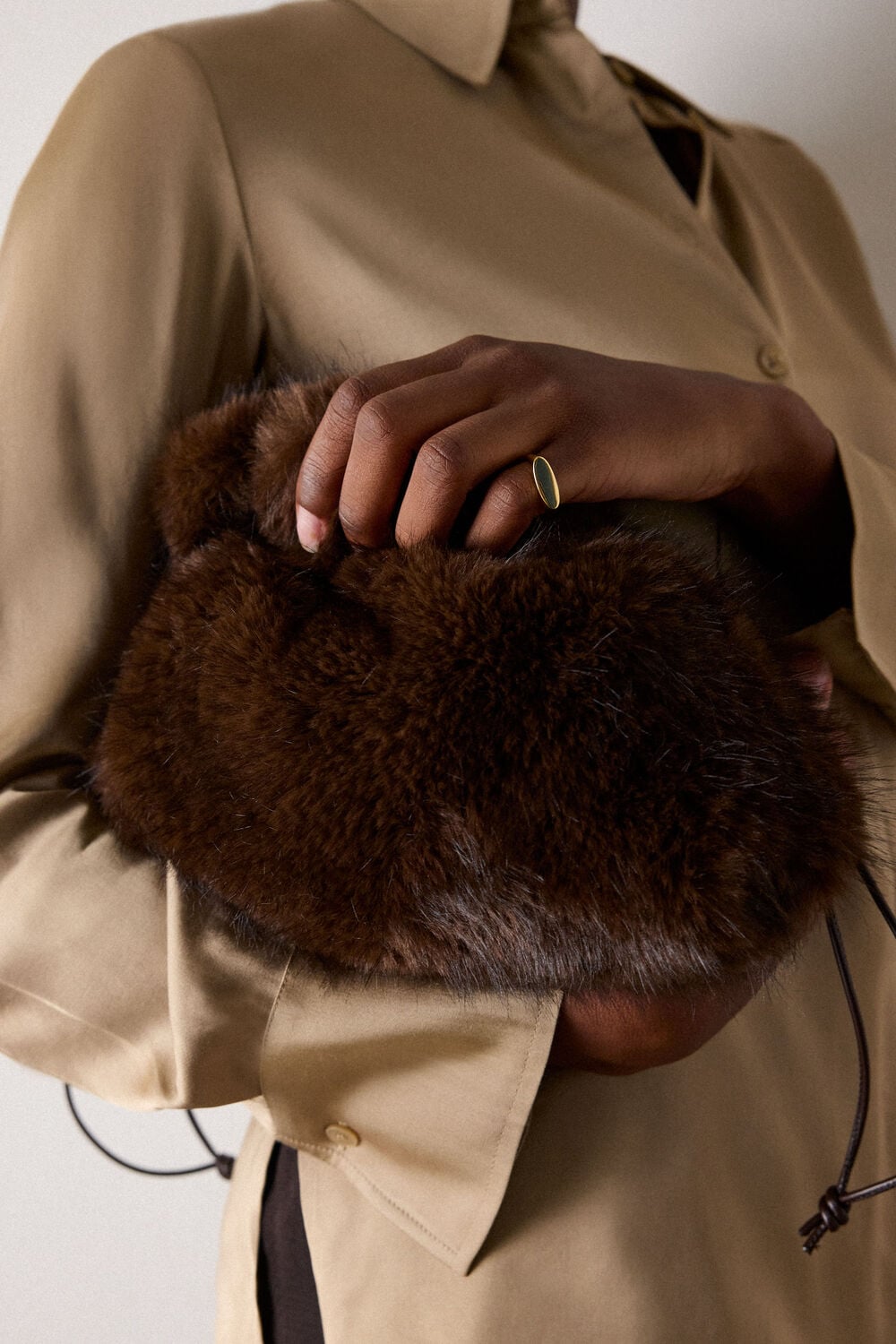 Chocolate Drawstring Faux Fur Bag