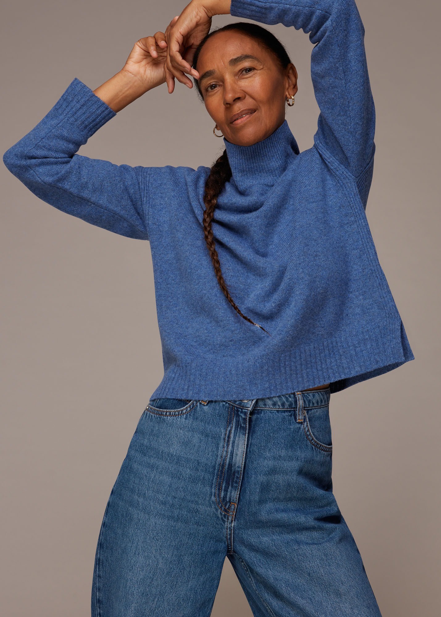 Pale Blue Wool Split Funnel Neck Jumper