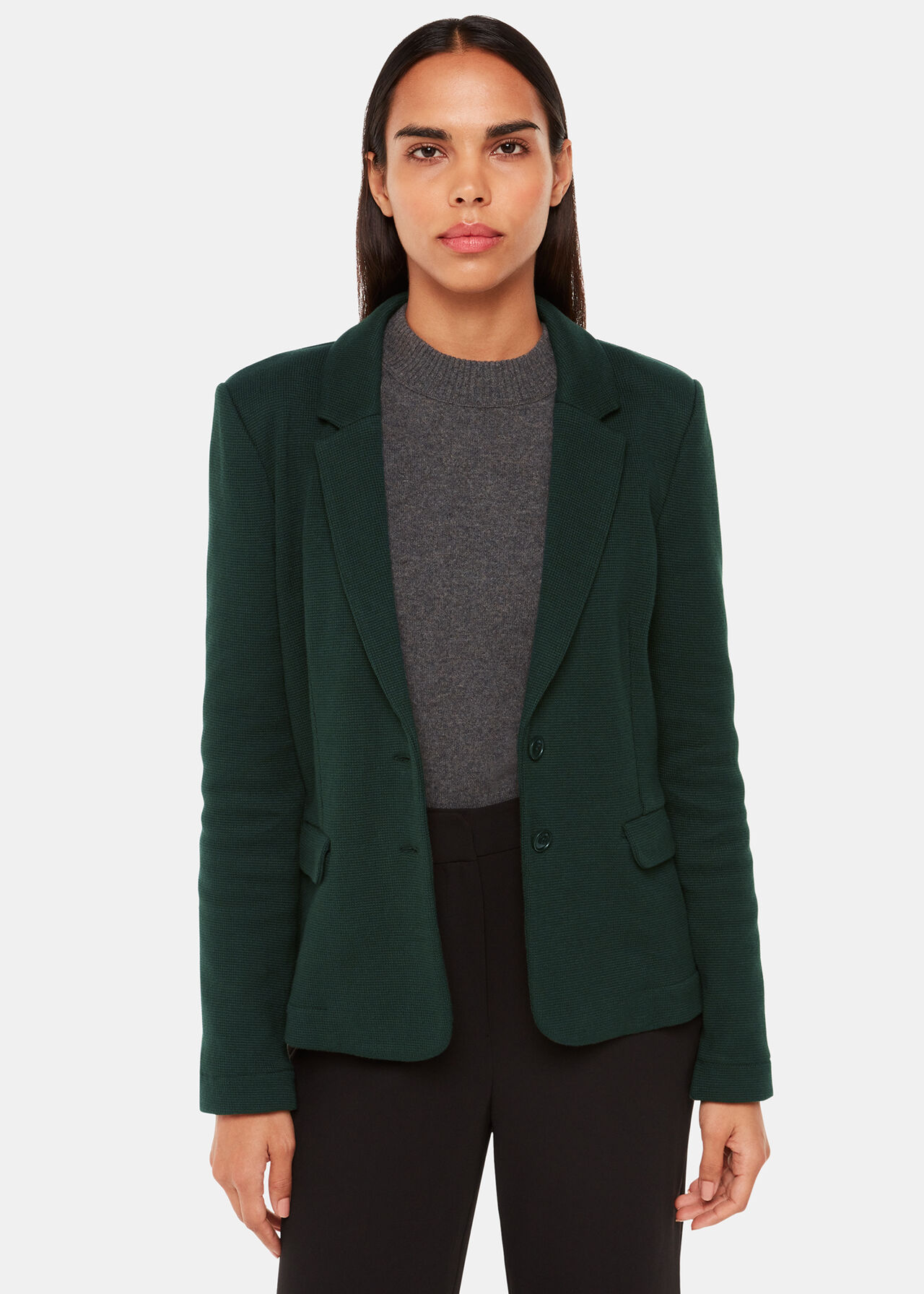 Dark Green Single Breasted Slim Fit Jersey Jacket, Whistles