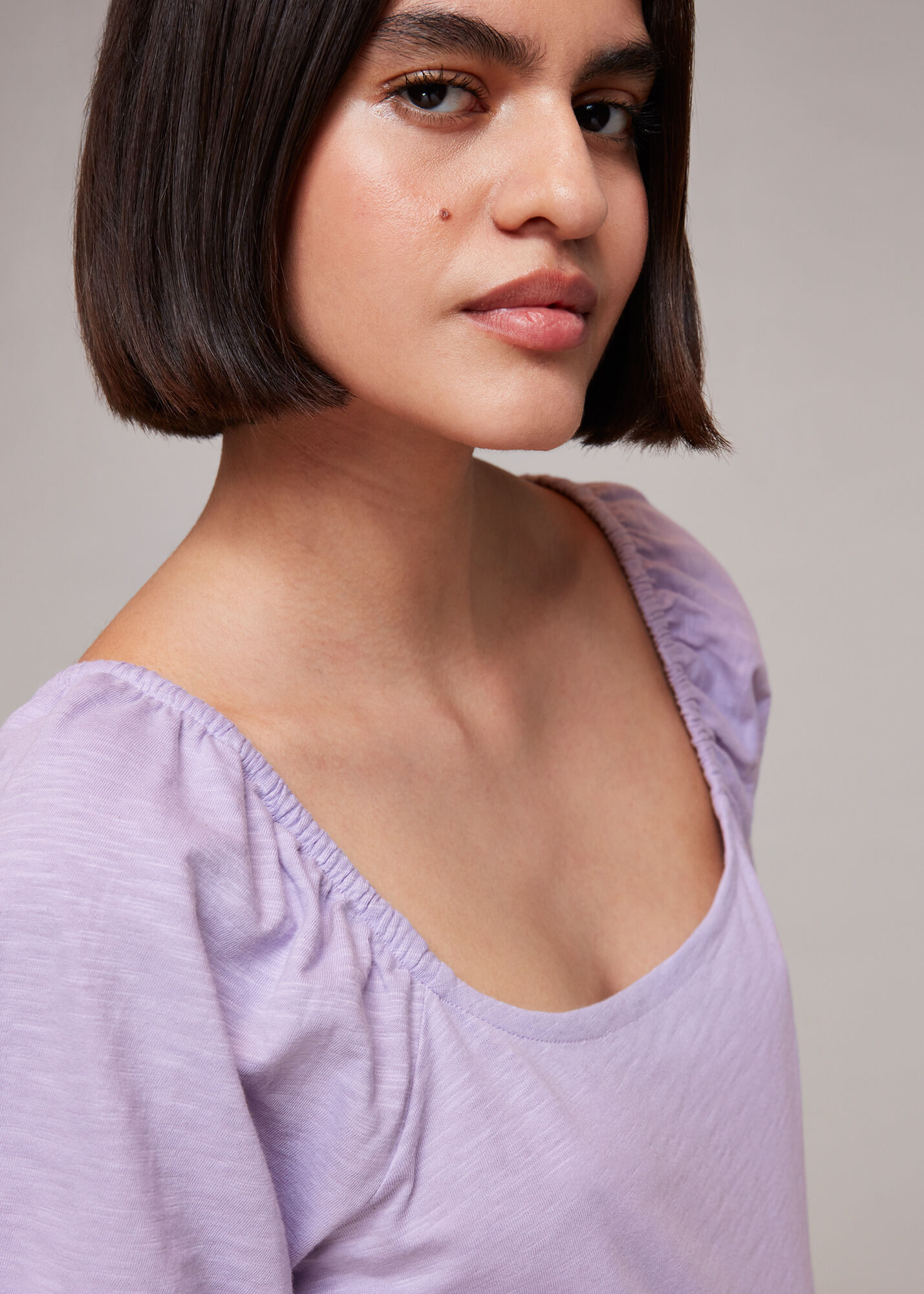 Lilac Square Neck Puff Sleeve Top | WHISTLES | Whistles US |