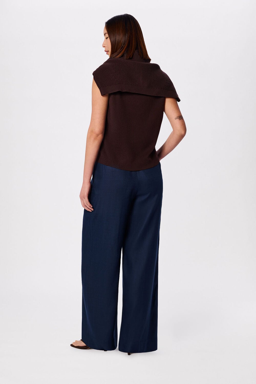 Navy Wide Leg Hopsack Trouser