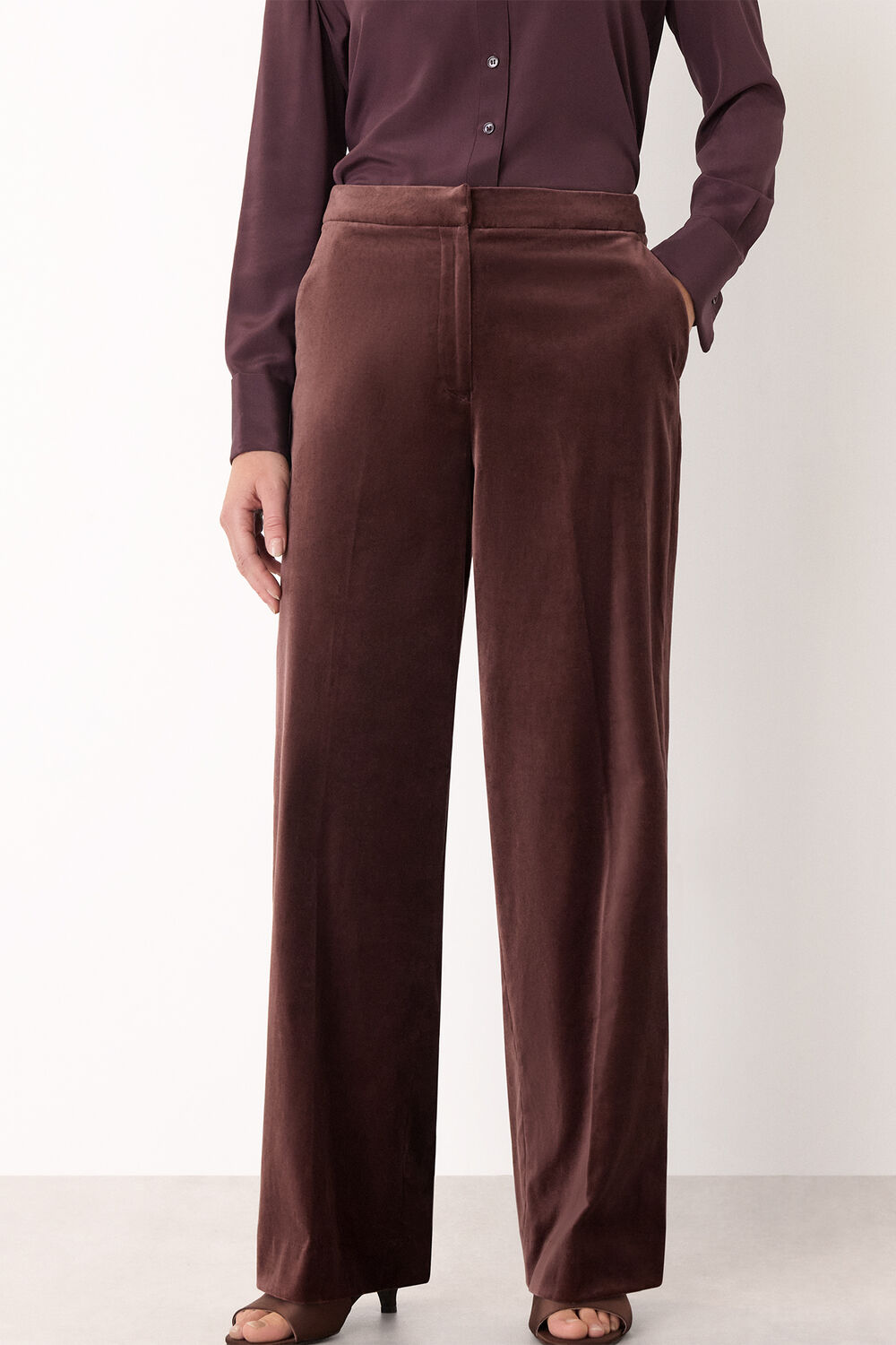 Brown Velvet Straight Leg Trouser