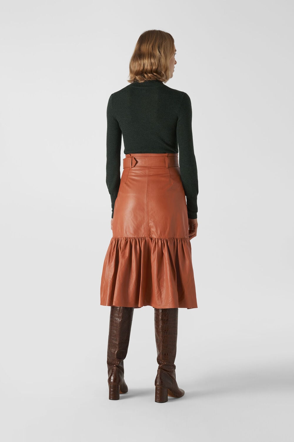 Belted Leather Skirt Toffee