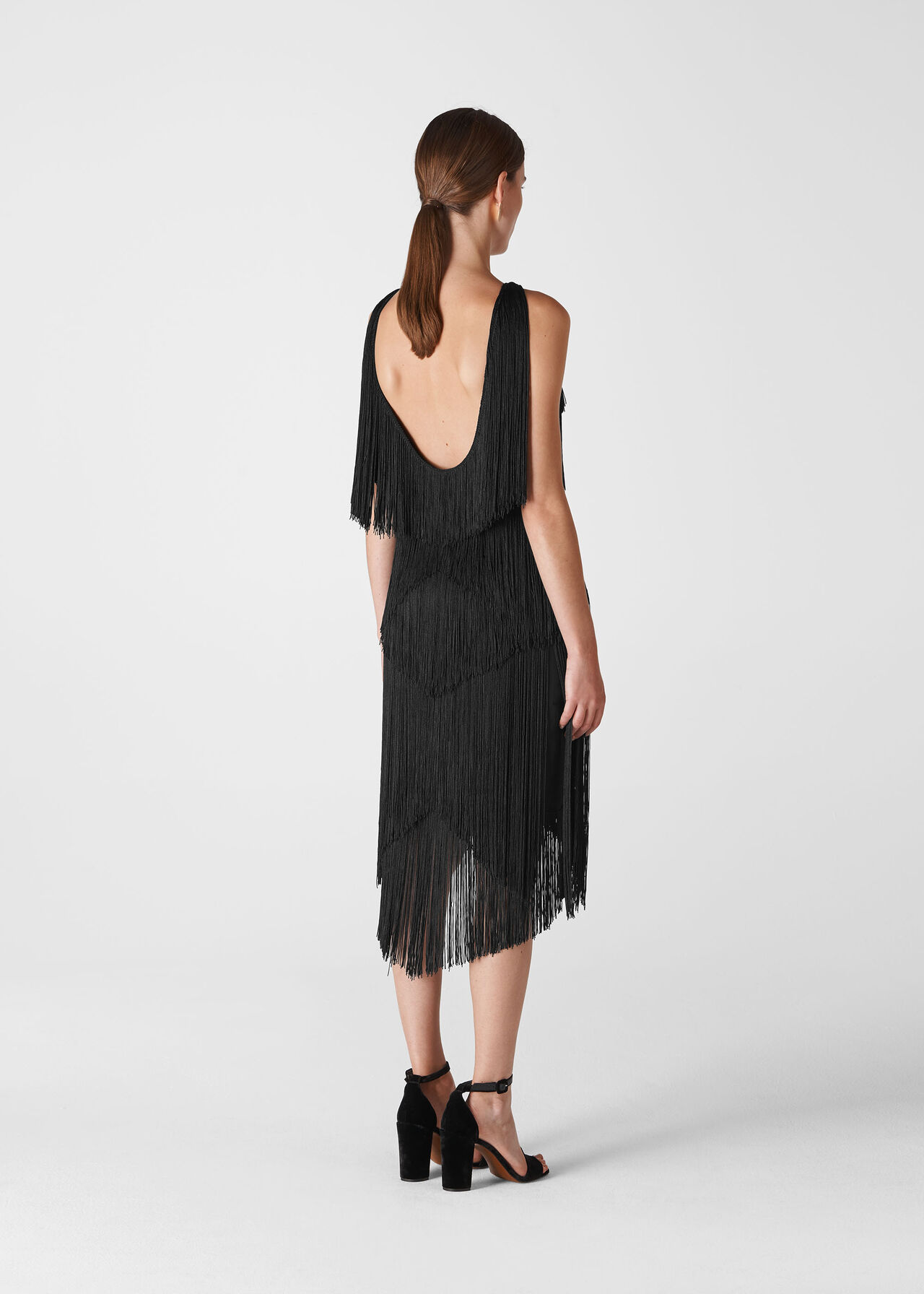 Black Evena Fringe Detail Dress | WHISTLES