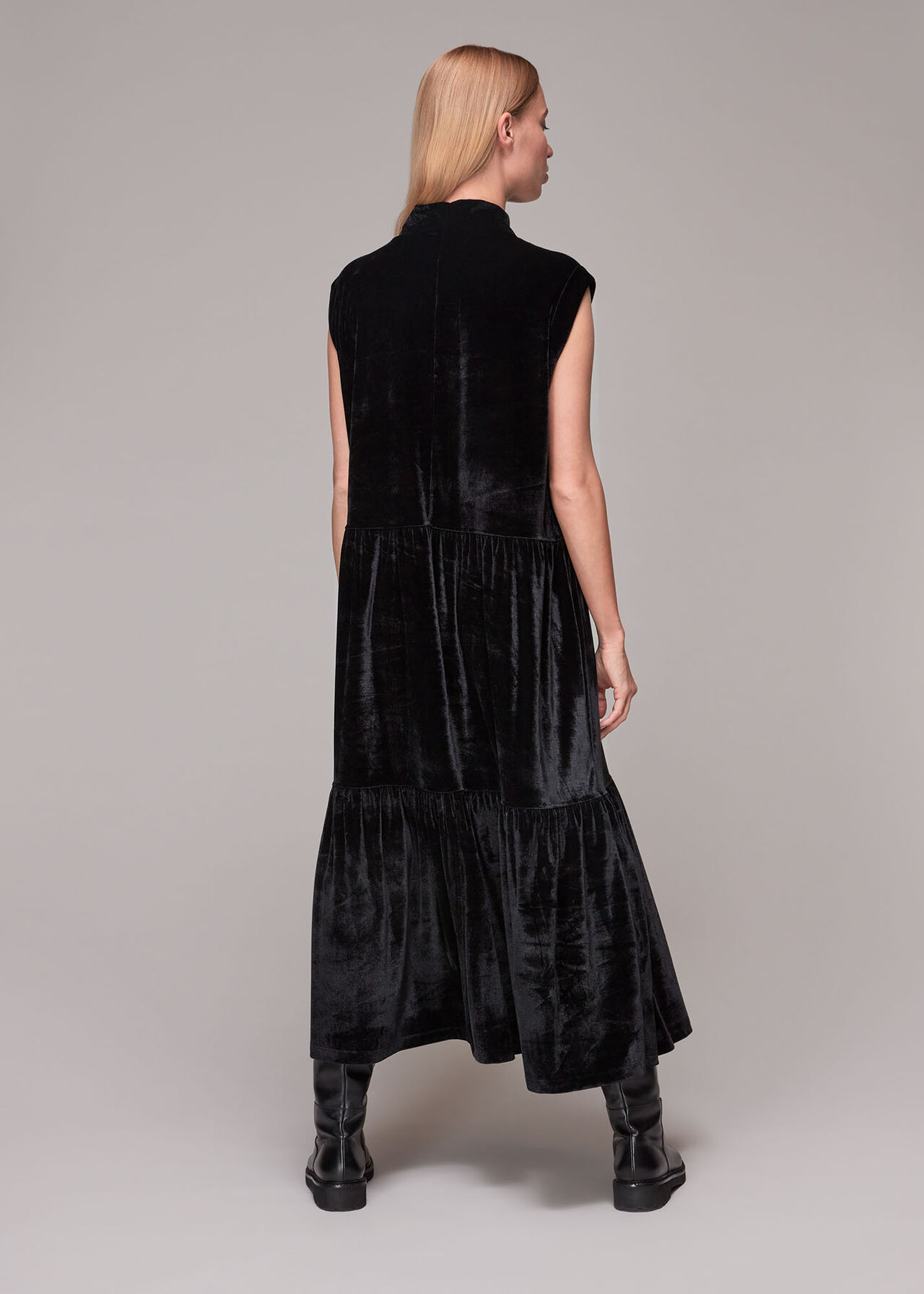 Tiered Jersey Velvet Dress