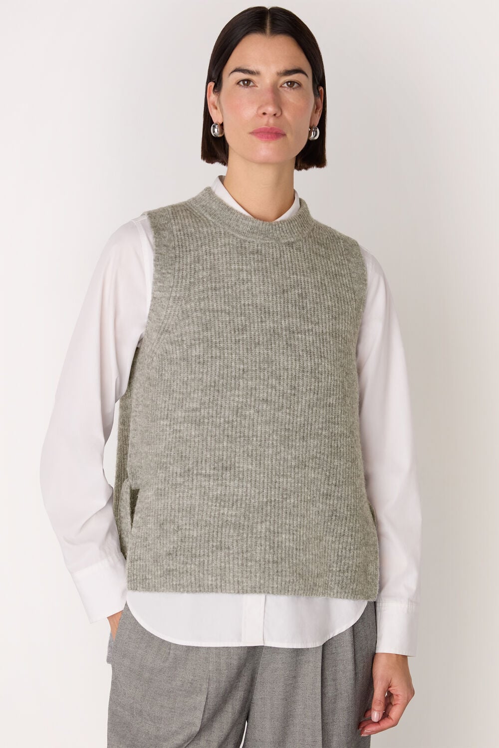 Grey Wool Mix Side Tie Detail Tank
