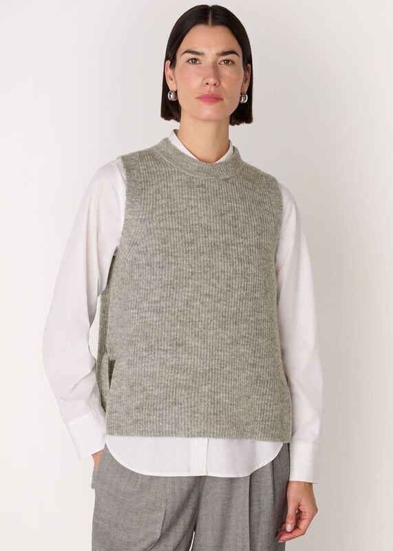 Grey Wool Mix Side Tie Detail Tank