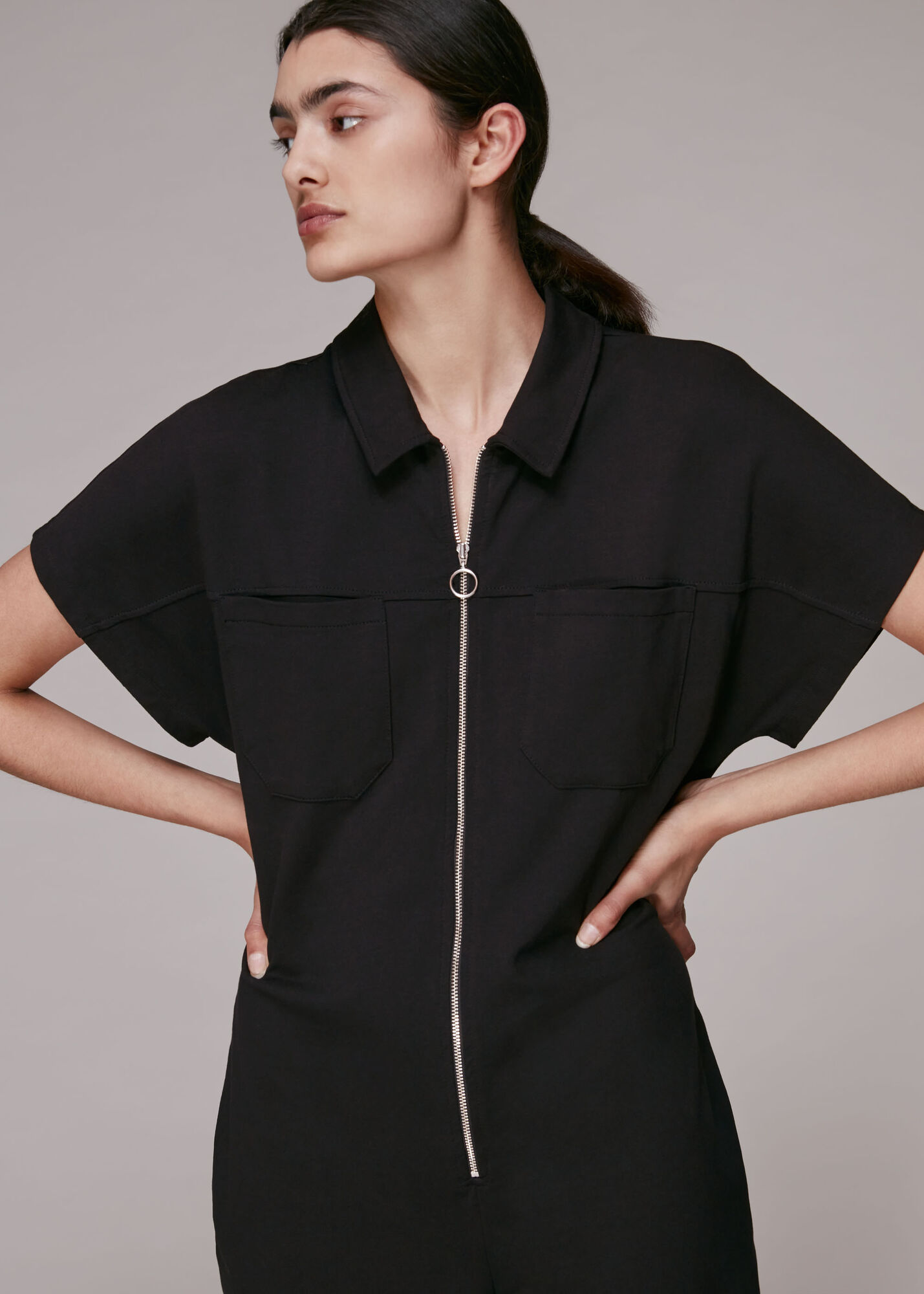 Black Ruby Zip Front Jersey Jumpsuit WHISTLES
