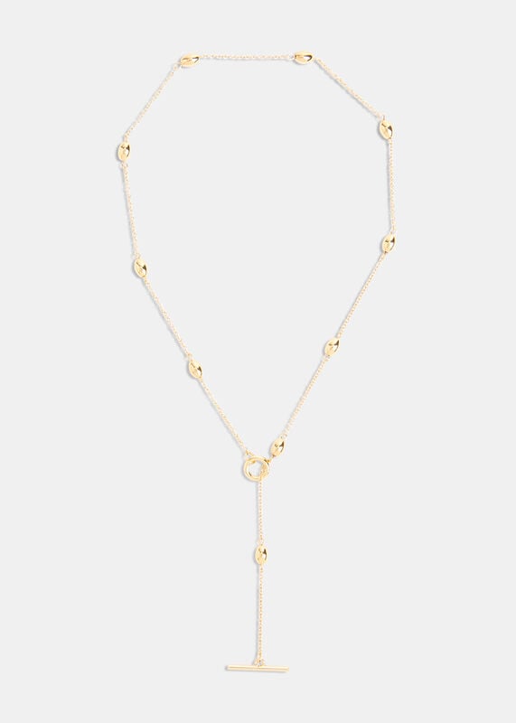 Gold Oval Beaded T Bar Necklace