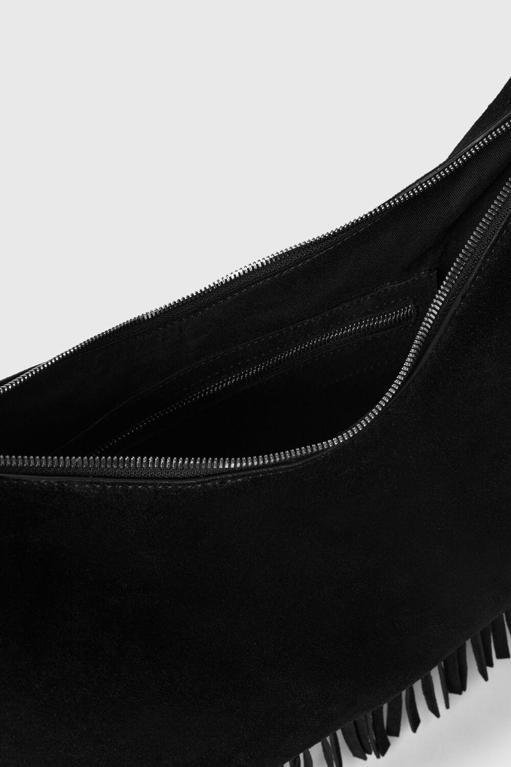 Black Sia Suede Fringed Bag