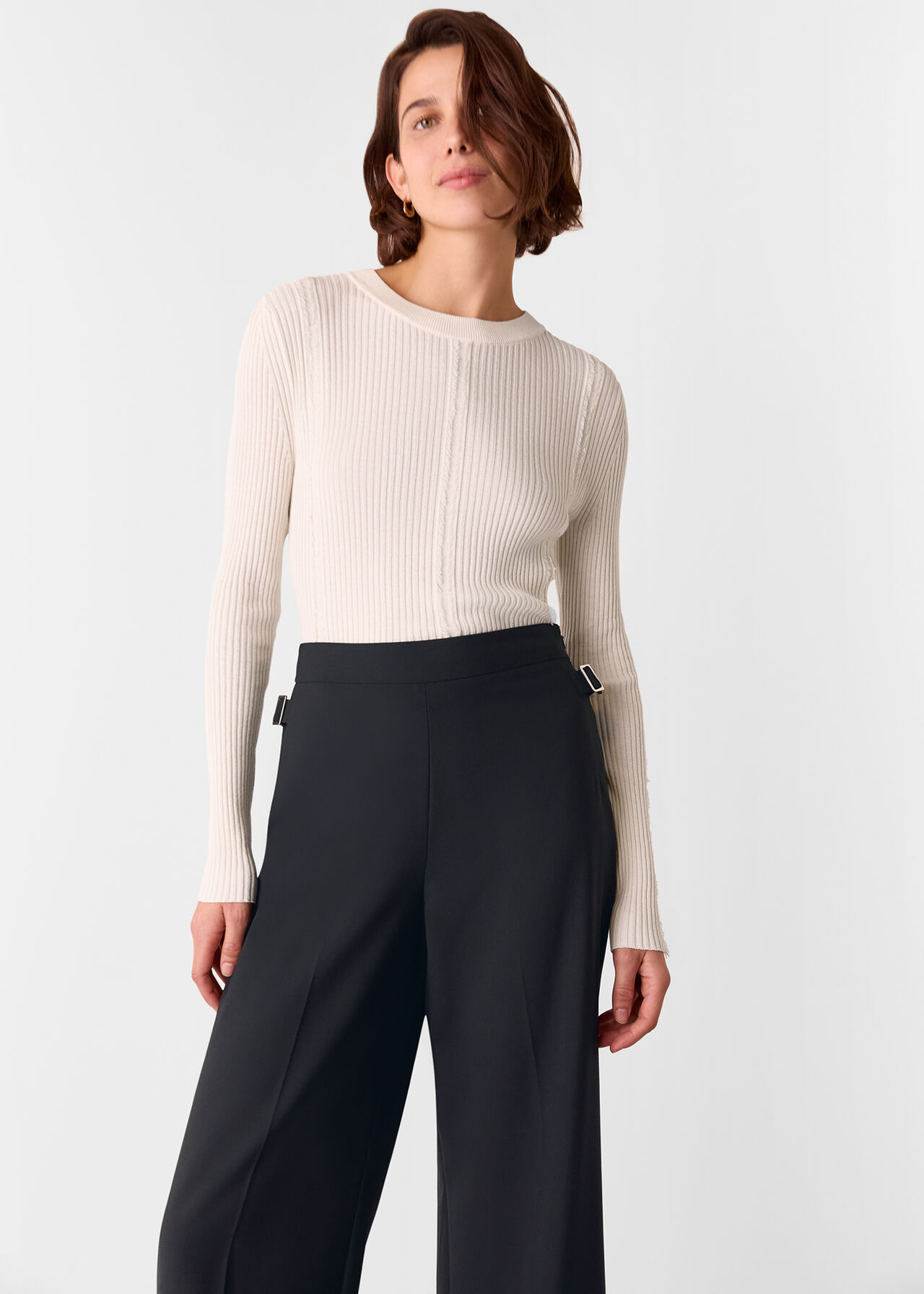 Petite Wool Blend Tab Detail Trouser