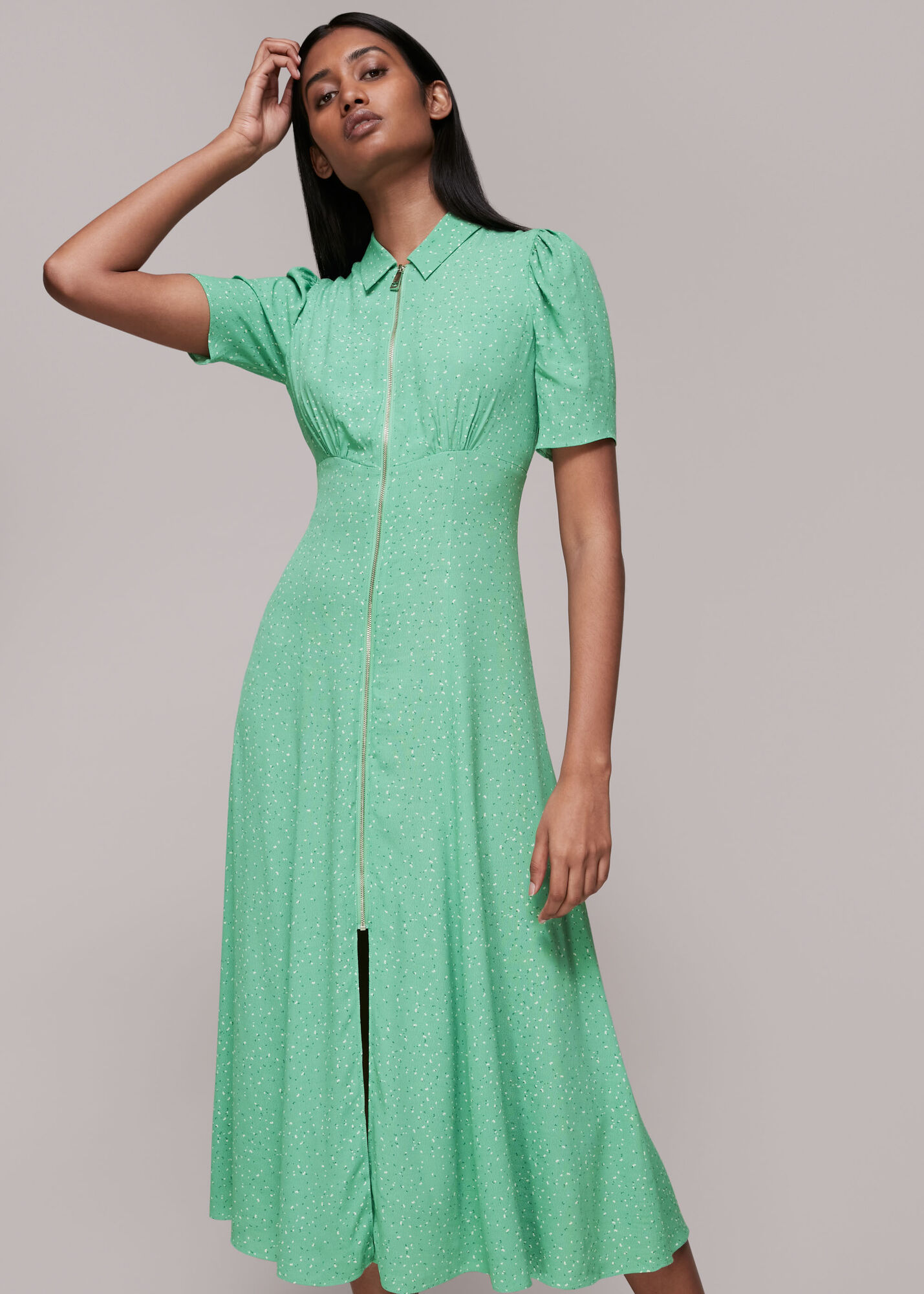Green/Multi Scattered Bloom Midi Dress | WHISTLES