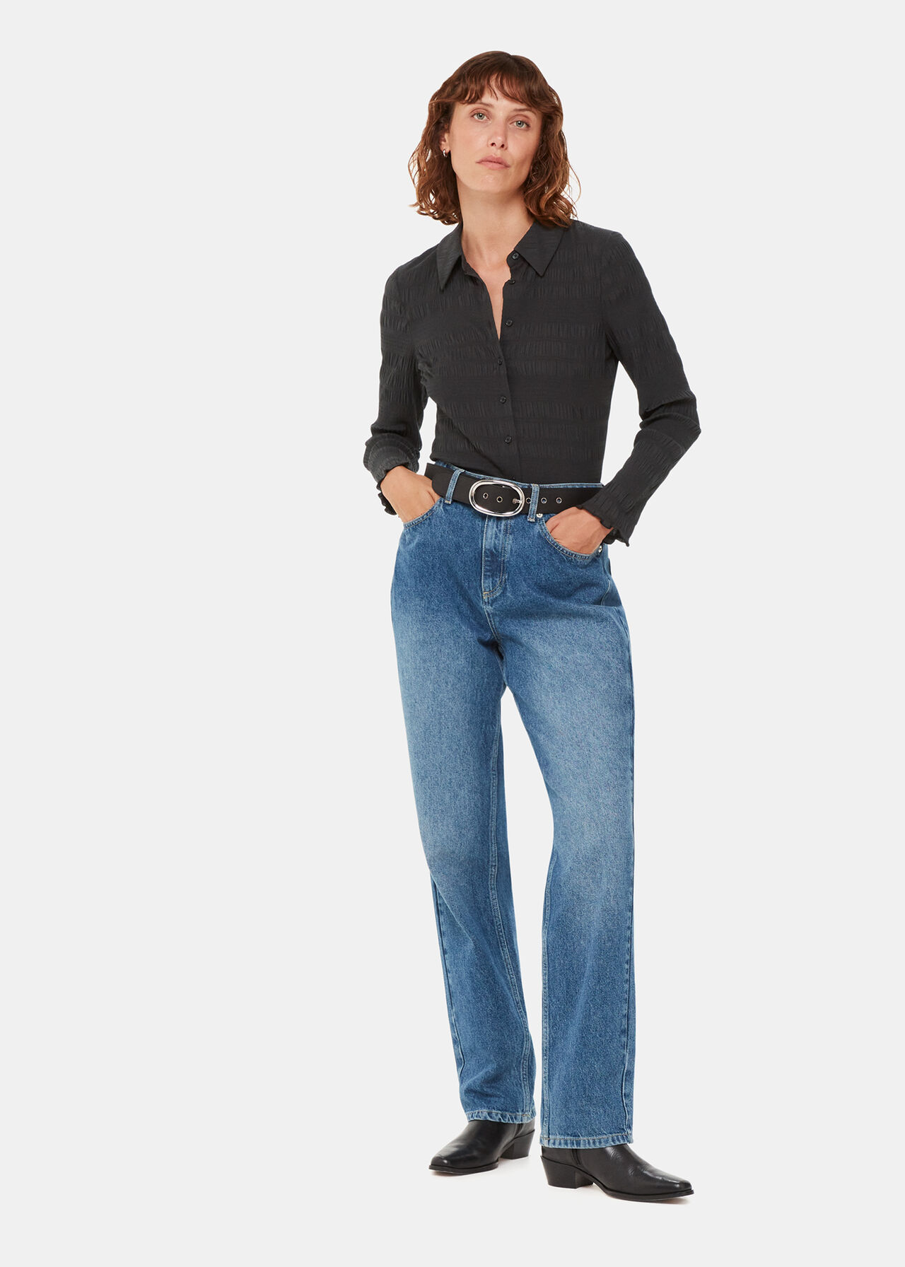 Plisse Button Front Shirt