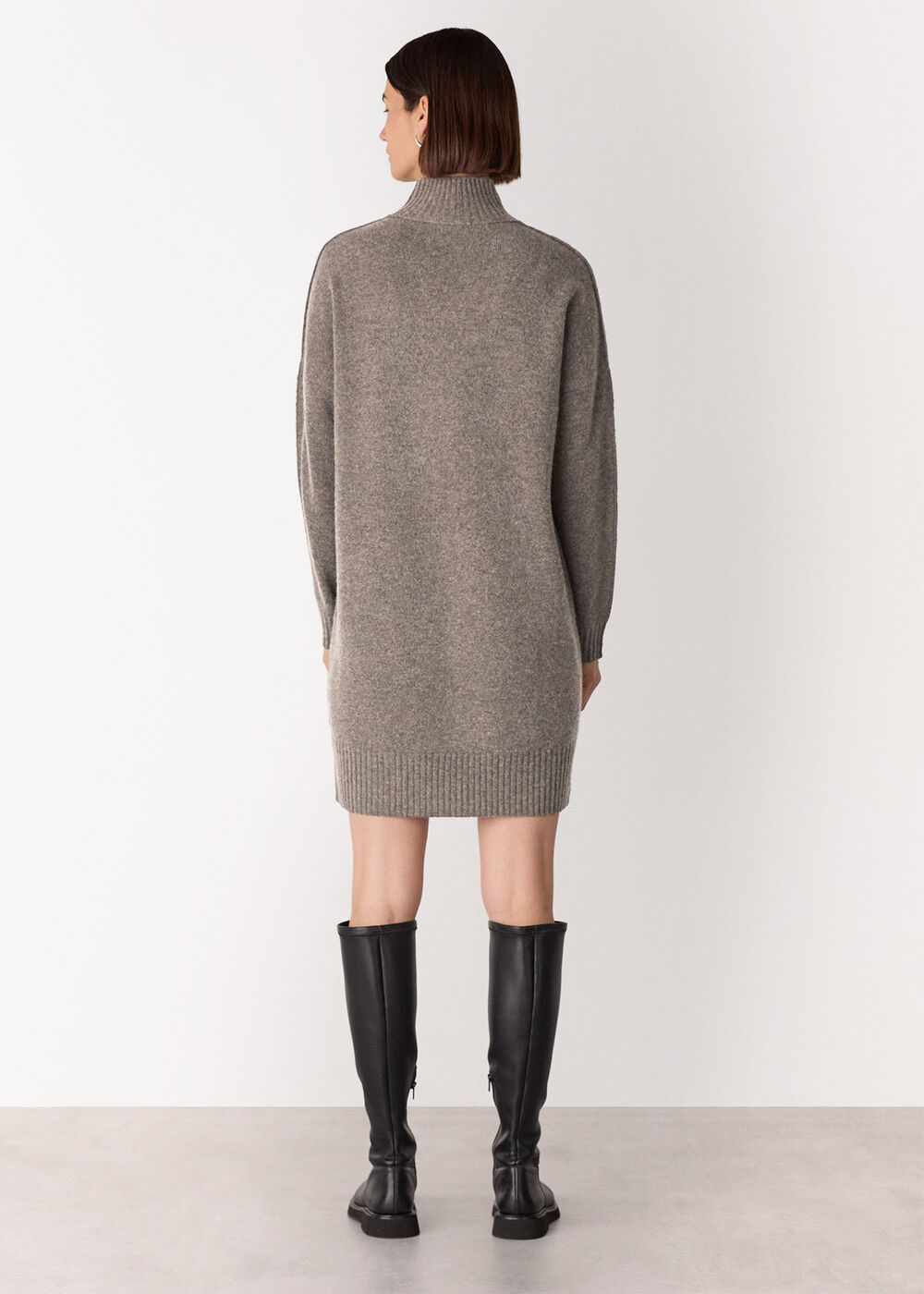 Funnel Neck Wool Mini Dress