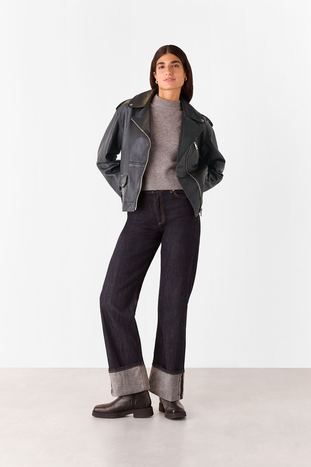 Black Freja Leather Biker Jacket