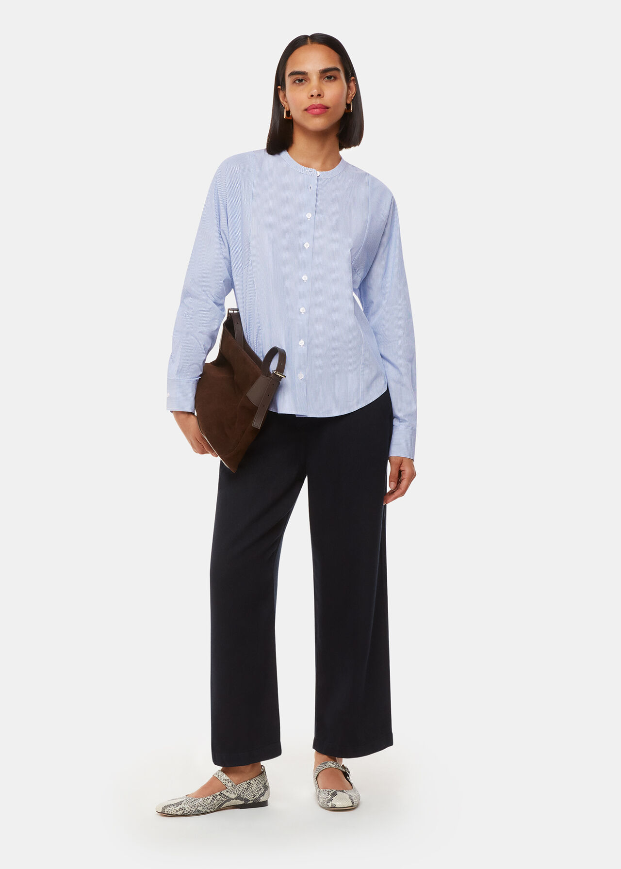 Stripe Grandad Collar Shirt