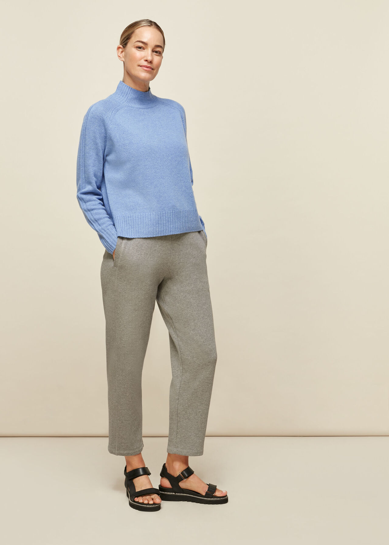 Pale Blue Funnel Neck Merino Wool Knit | WHISTLES