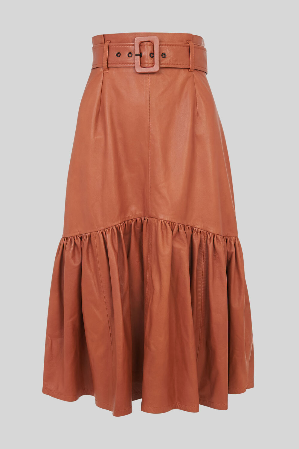 Belted Leather Skirt Toffee