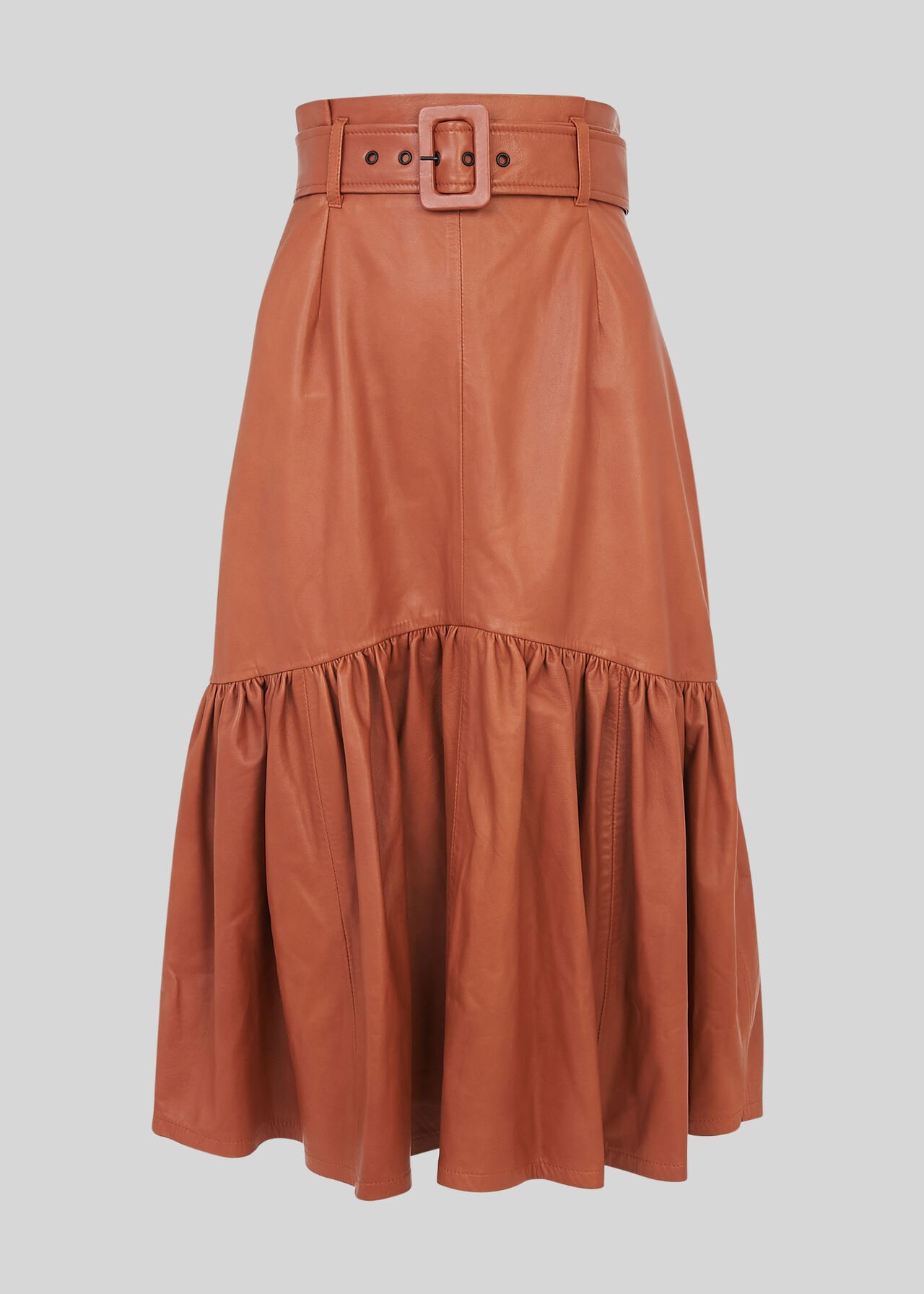 Belted Leather Skirt Toffee