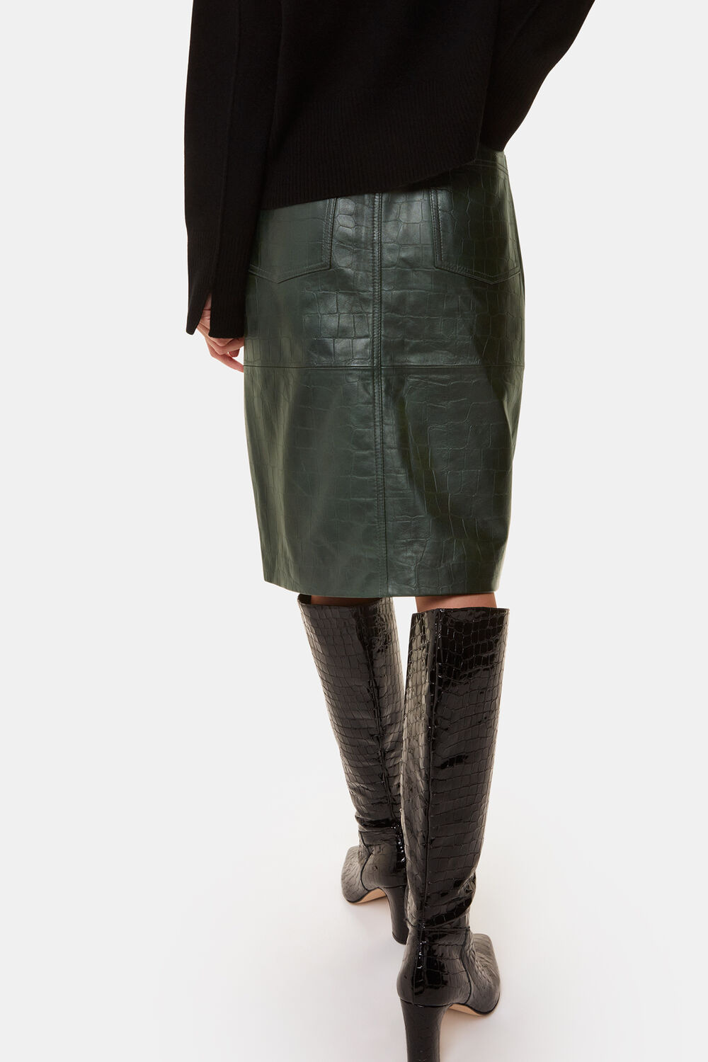 Dark Green Delia Croc Leather Skirt