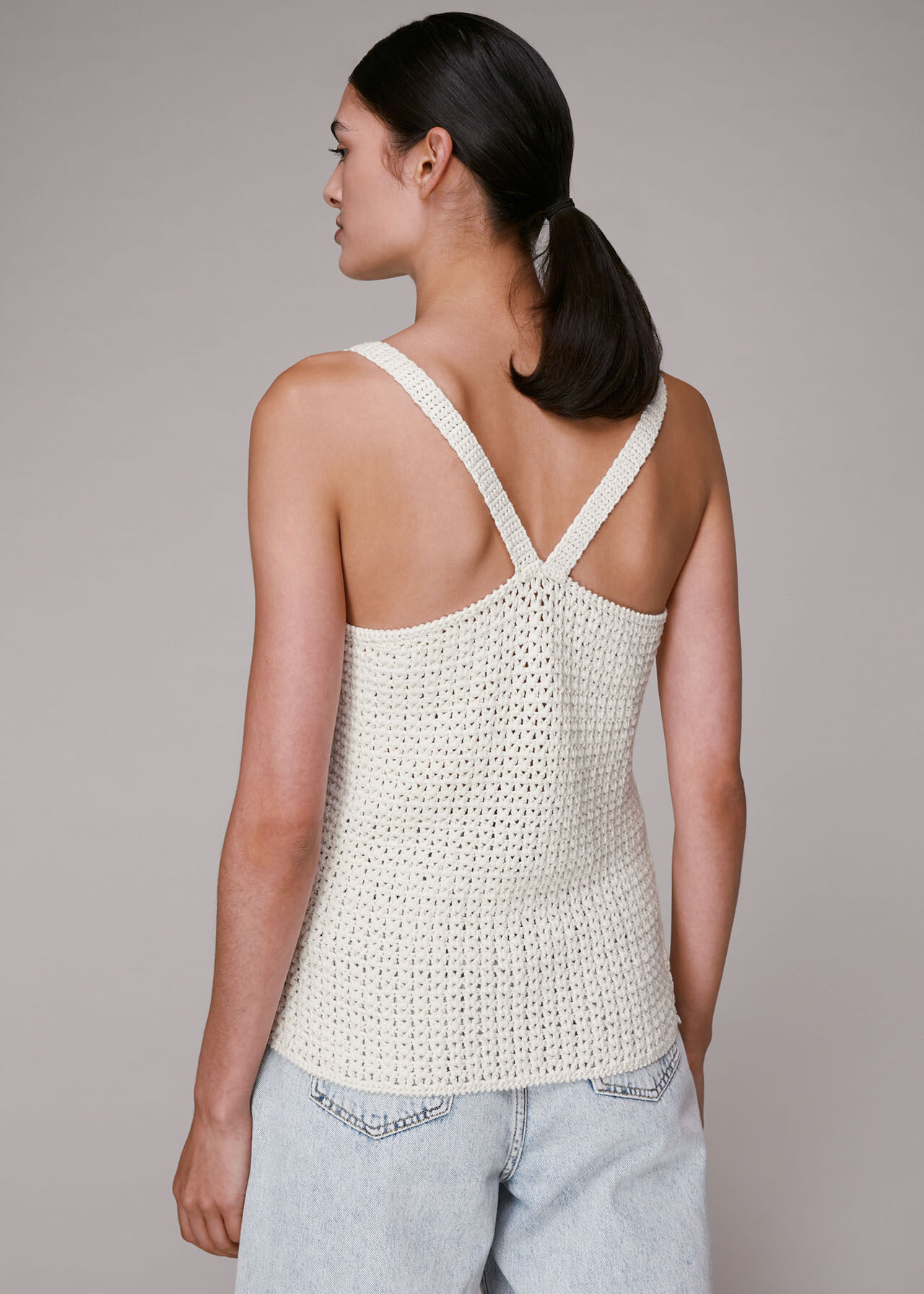 Ivory Cross Back Crochet Vest | WHISTLES