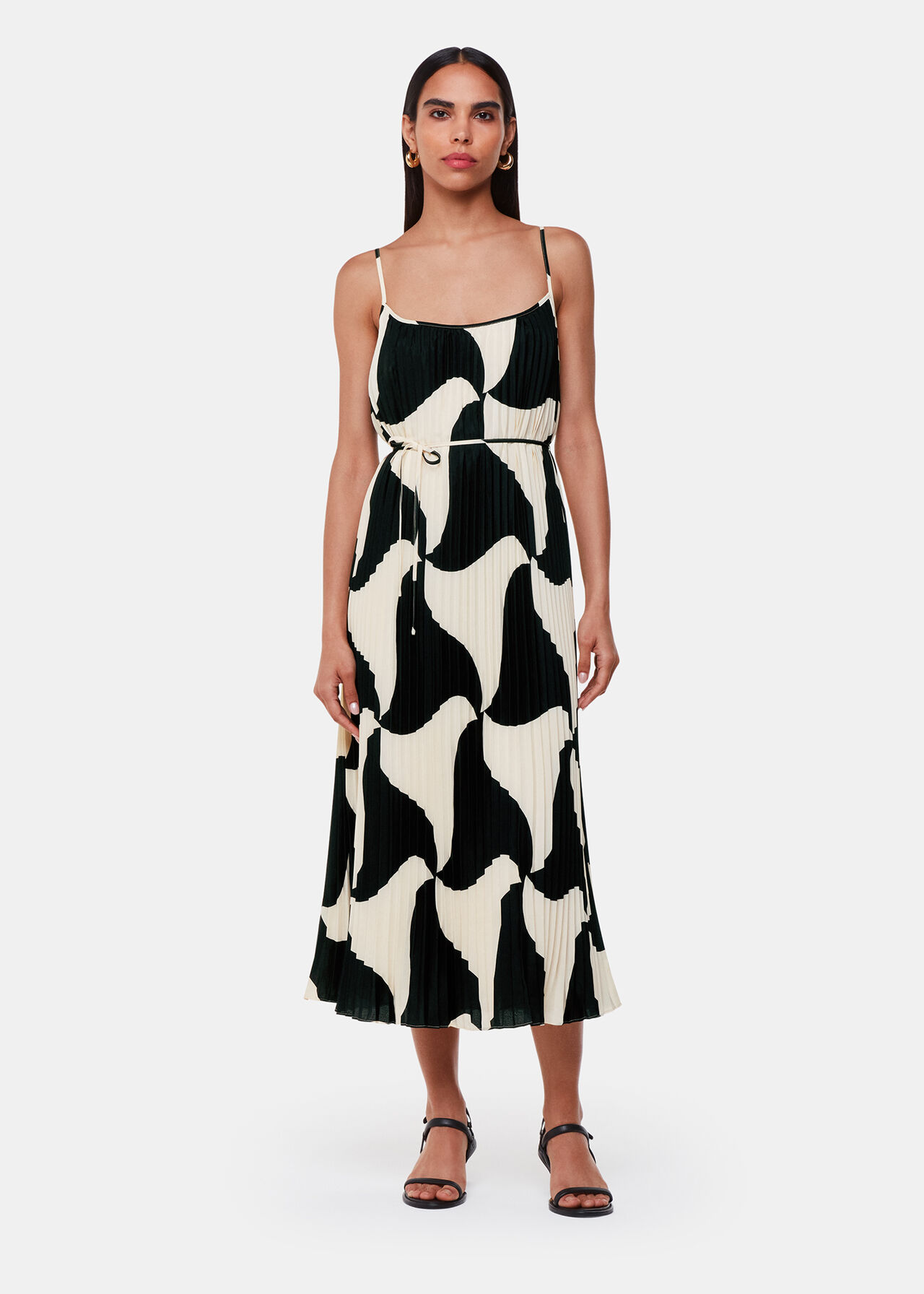 Black/Multi Triangle Swirl Pleated Dress | WHISTLES | Whistles UK