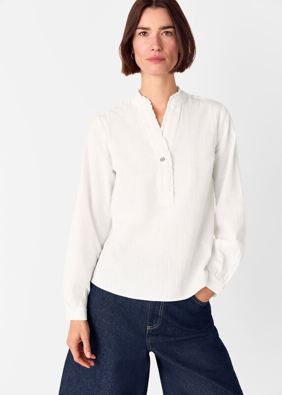 White Textured Frill Shirt