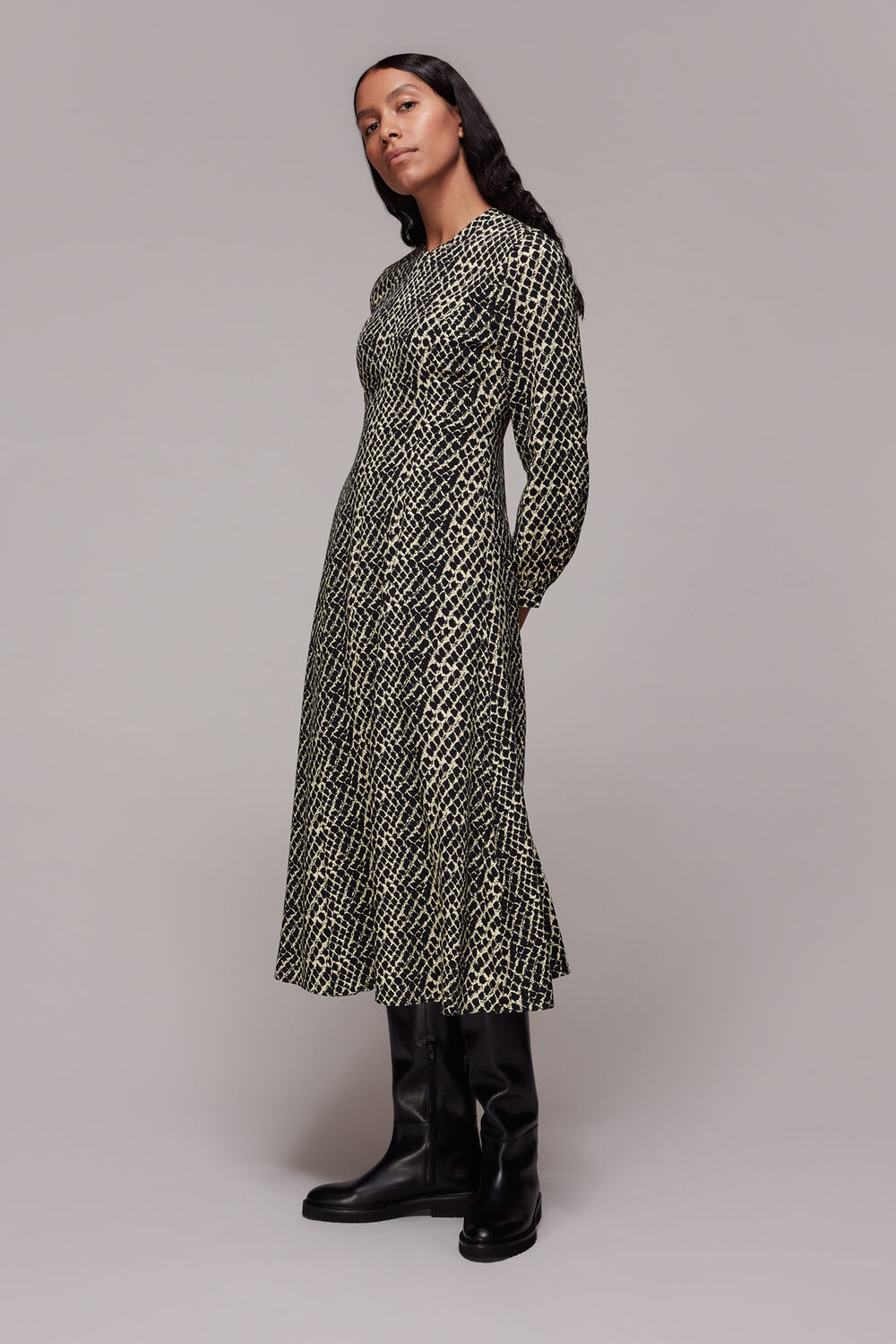 Brushed Geo Print Midi Dress