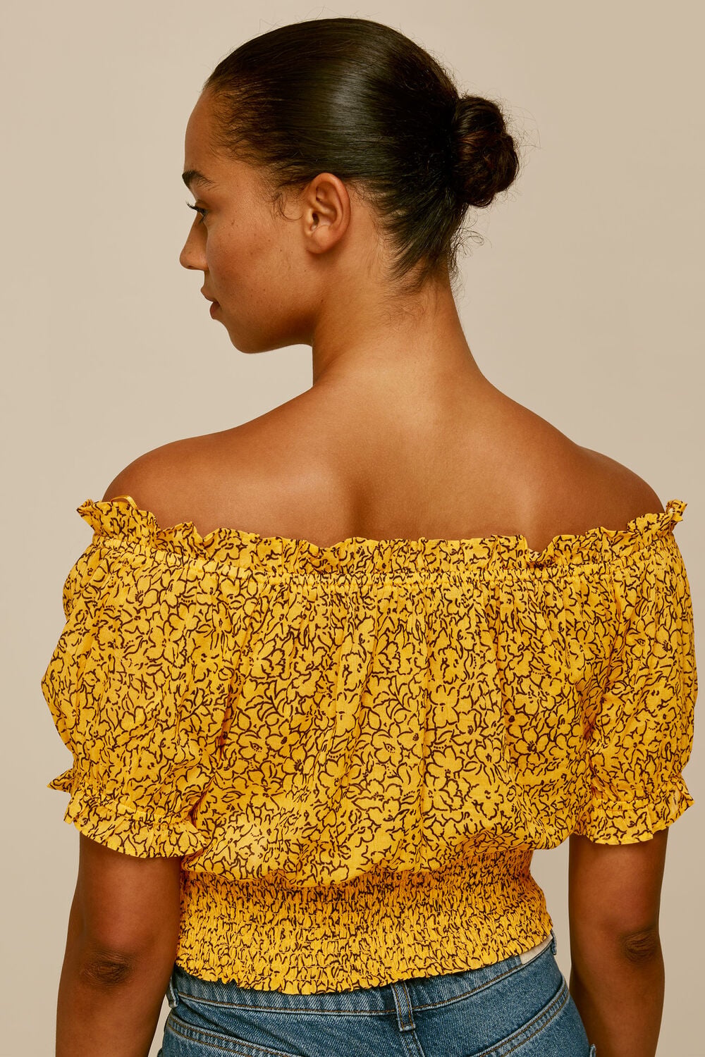 Floral Line Beach Crop Top Yellow/Multi