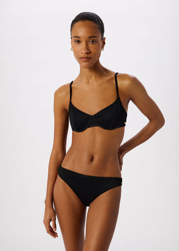 Black Ribbed Underwire Bikini Top