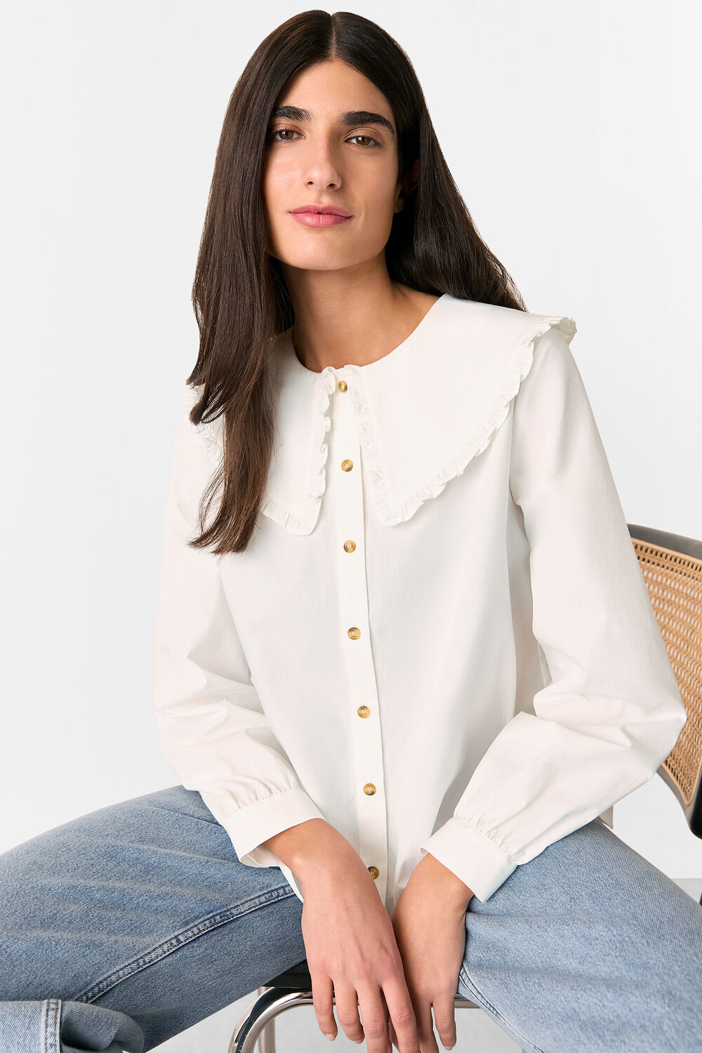 White Cotton Collar Detail Top