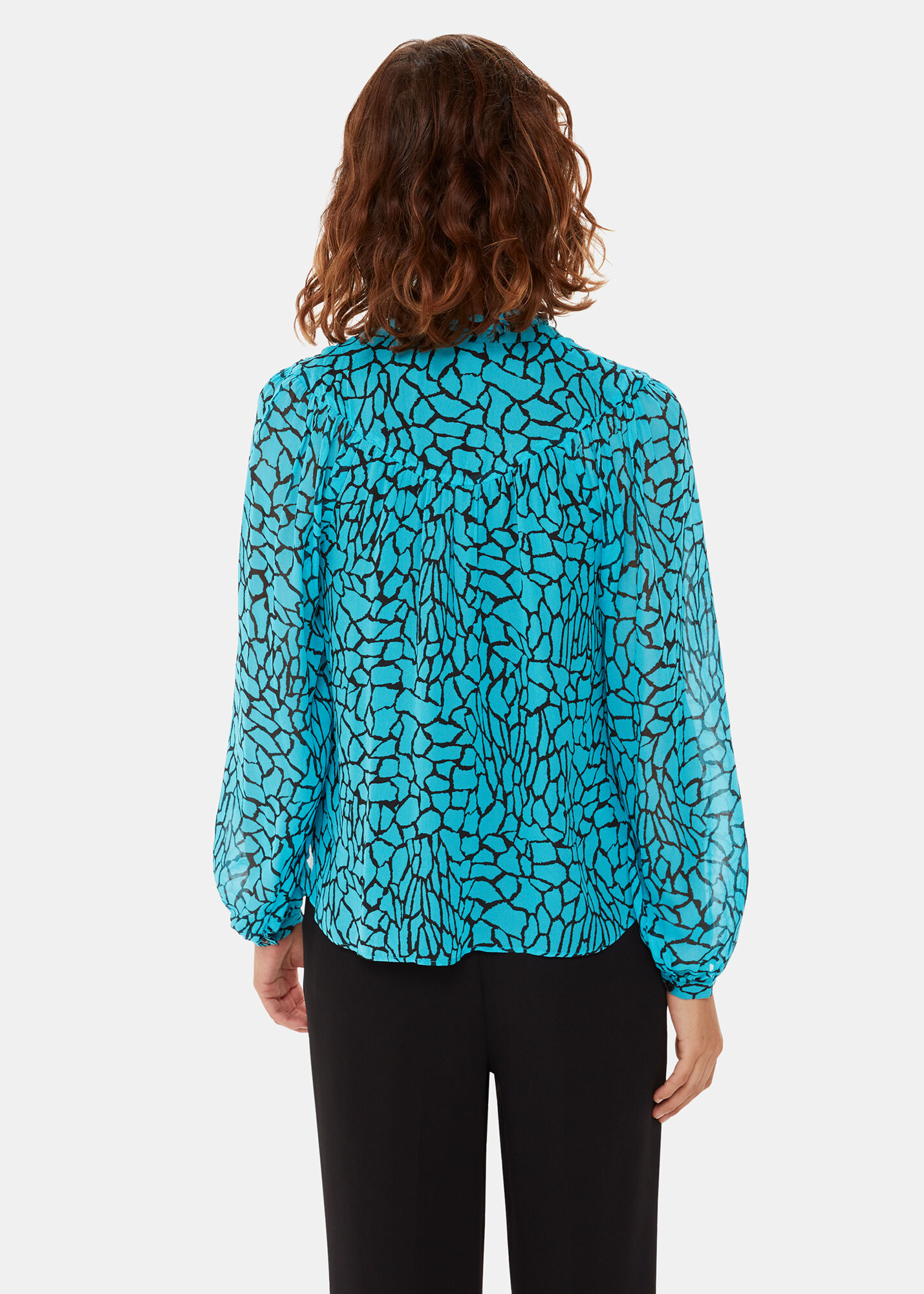 ウィッスルズ WHISTLES Terrazzo Button Front Blouse （Teal/Multi） Whistles Bright Blue Abstract Print Blouse | Ruffled Neck
