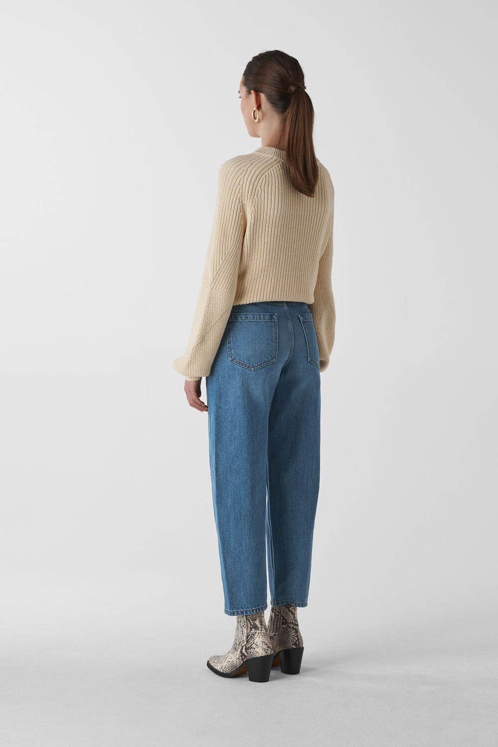 Mid Wash Denim Barrel Leg Jean Denim