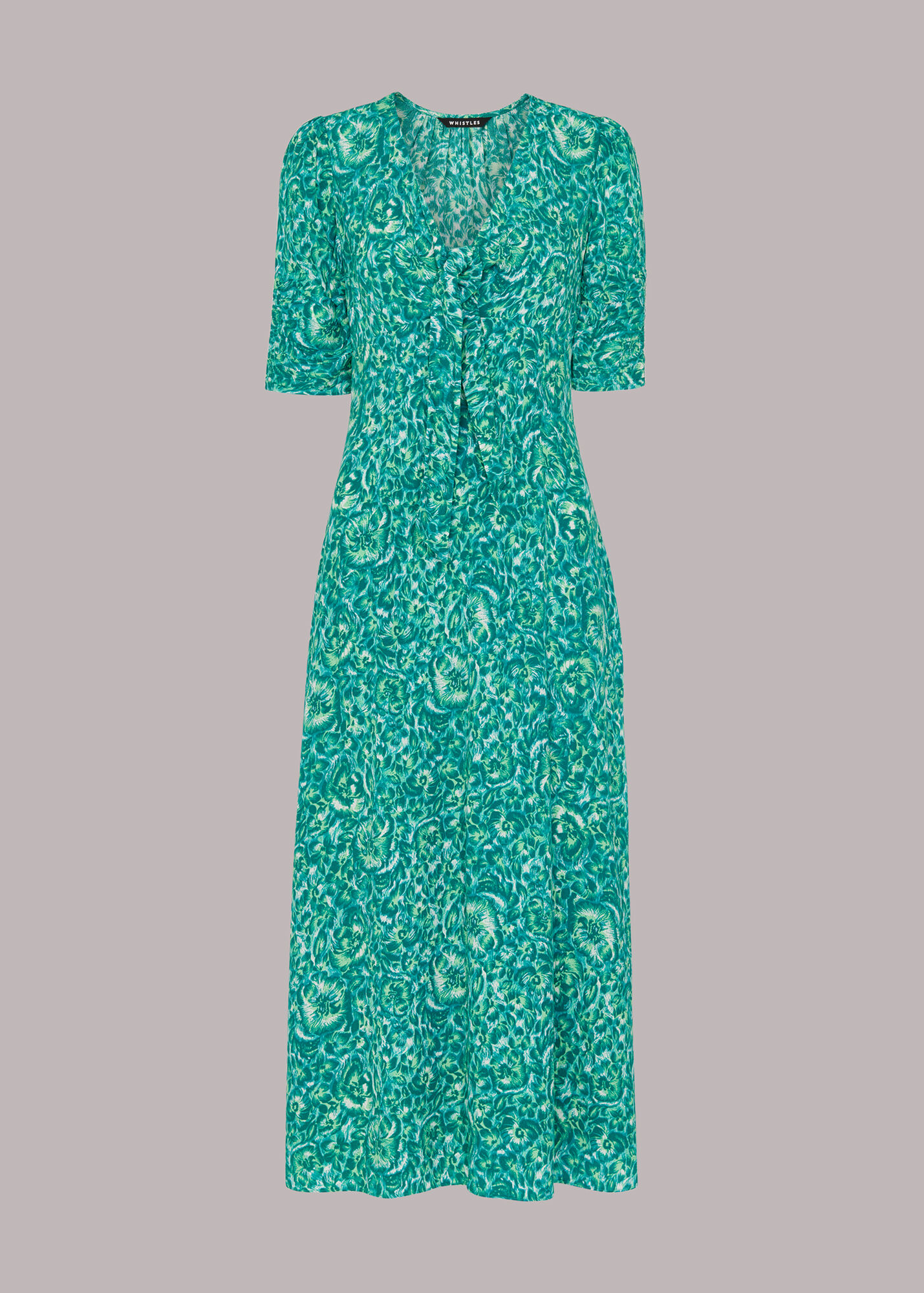 Green/Multi Clouded Floral Tie Midi Dress WHISTLES
