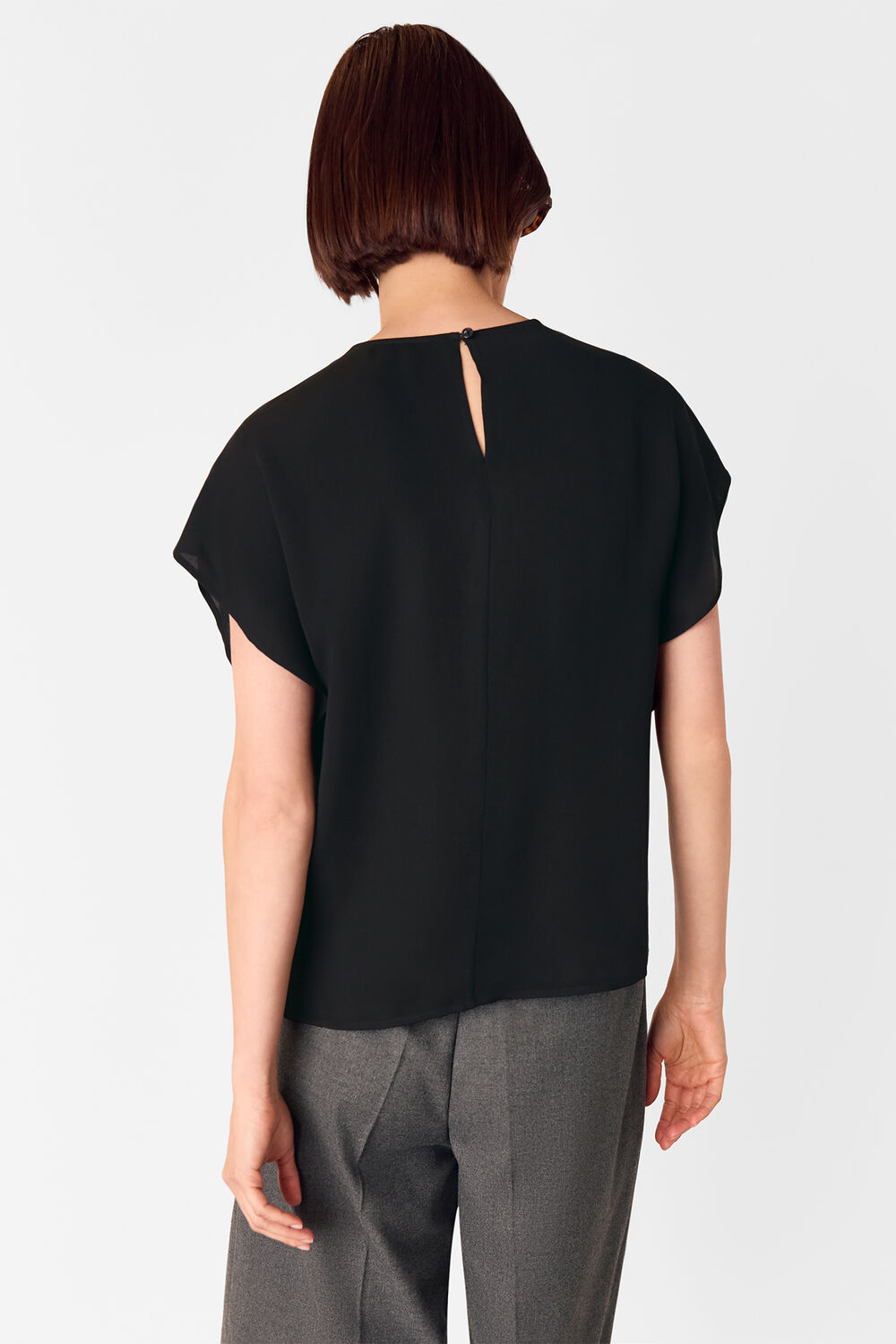 Black Short Sleeve Crepe Shell Top