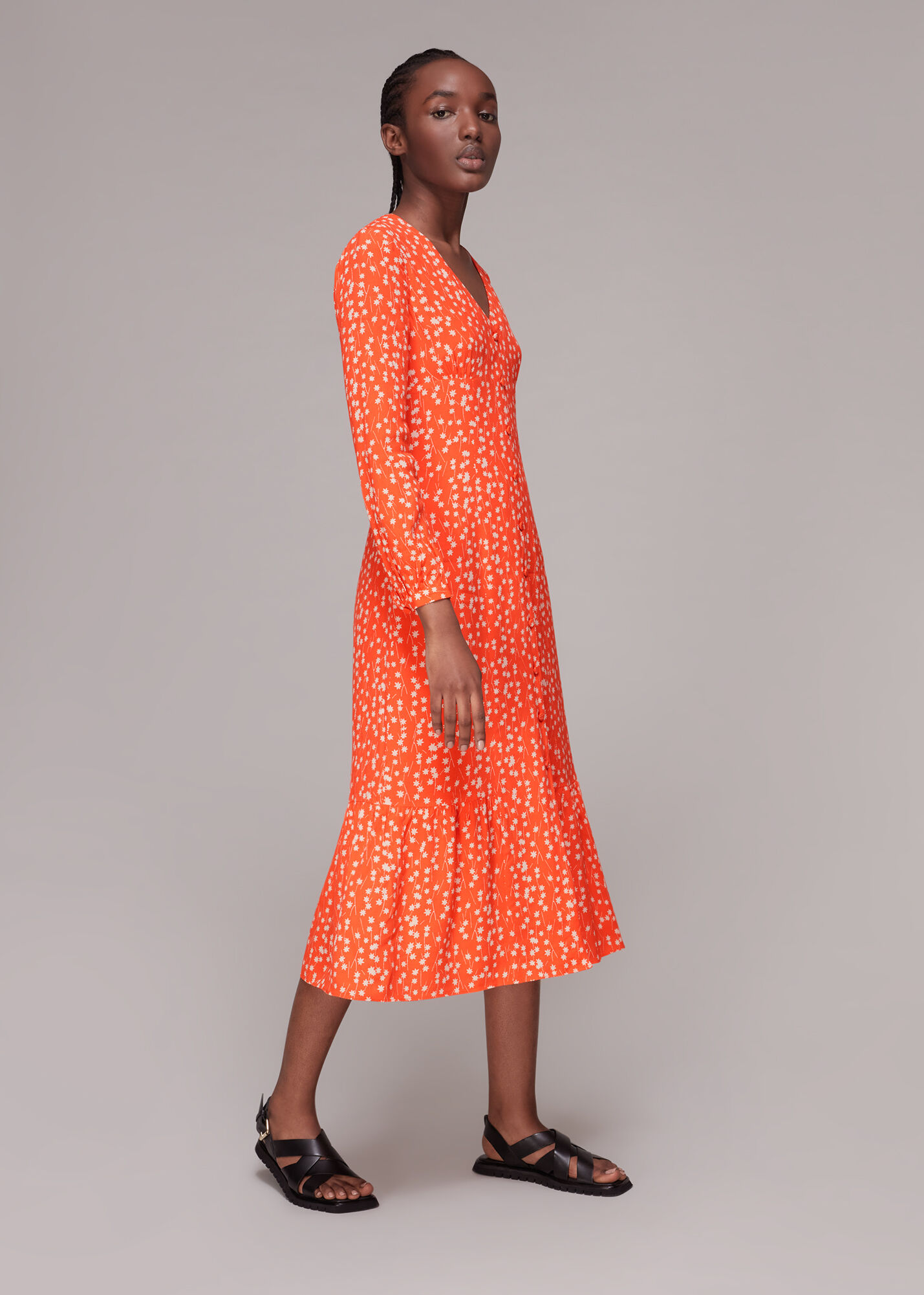 Orange Multi Shooting Star Print Midi Dress WHISTLES