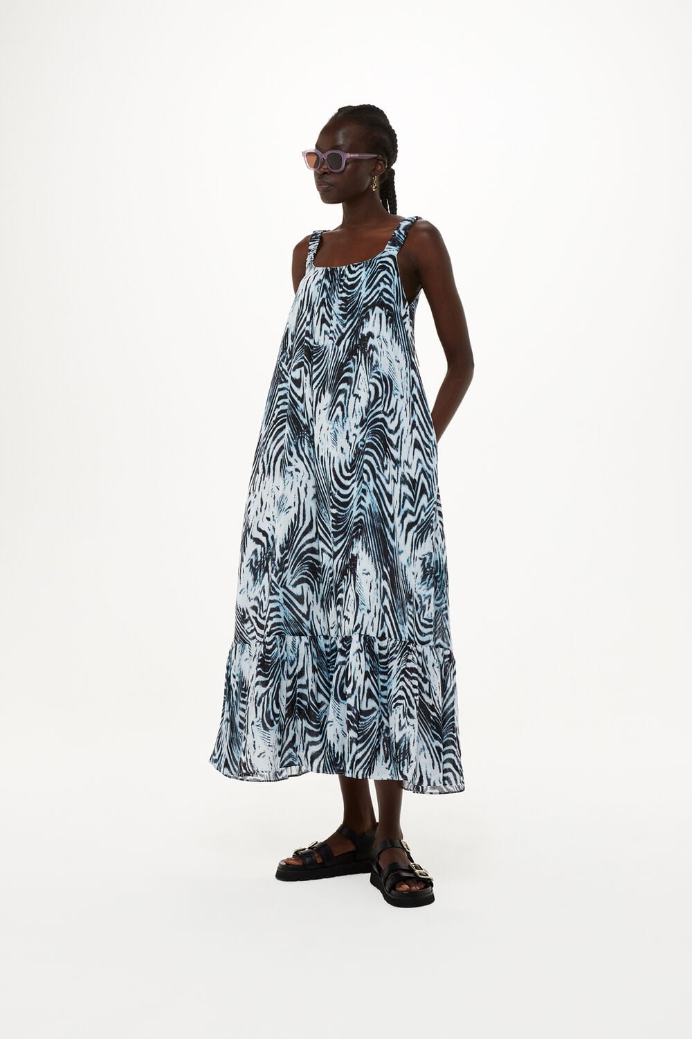 Blue Warped Tiger Rhea Dress