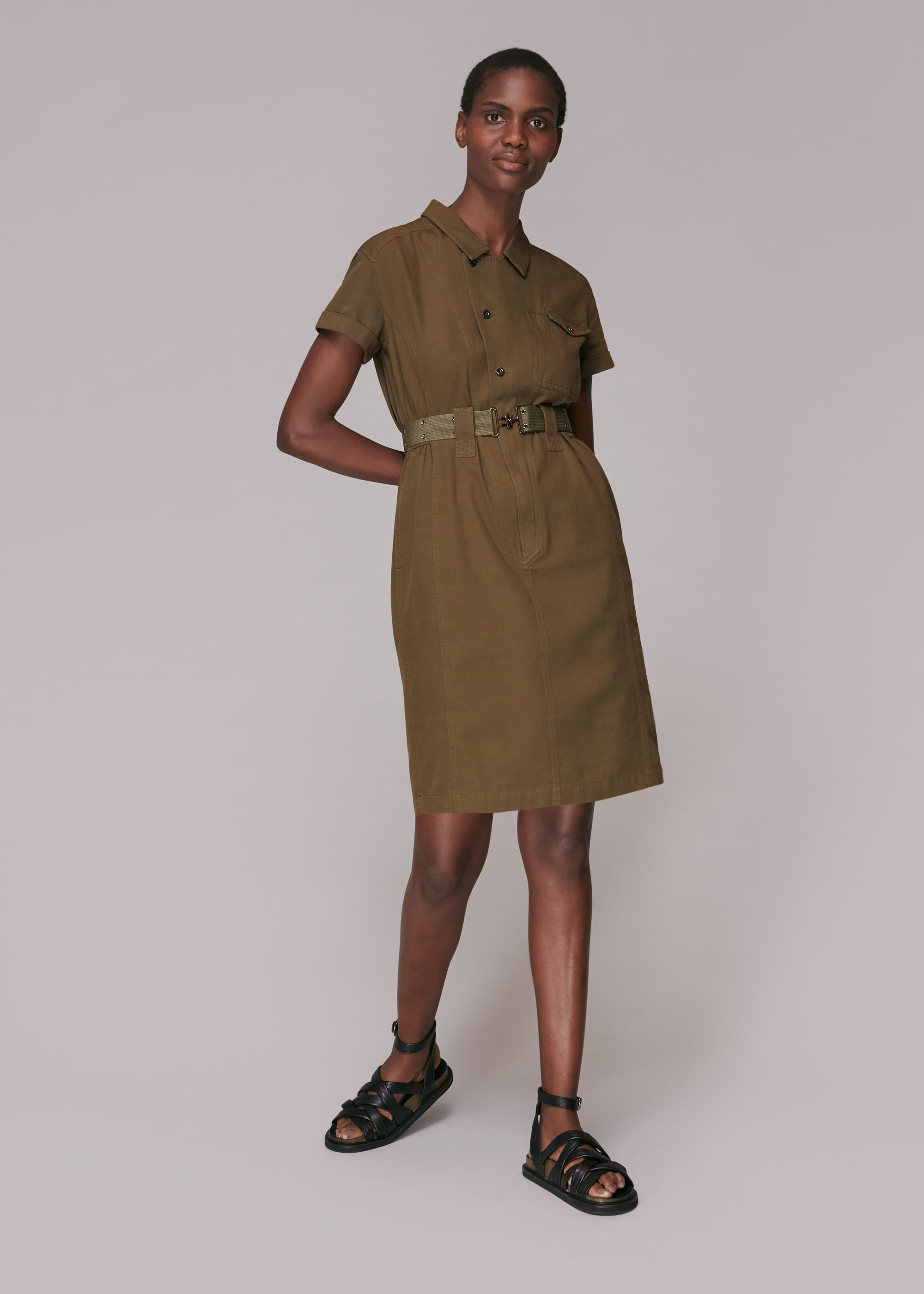 Khaki cotton on sale dress