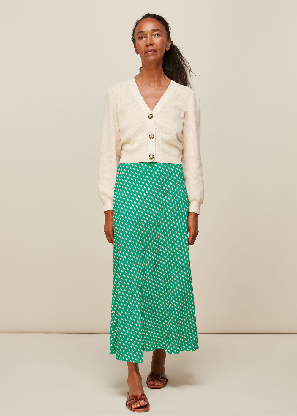 Elephant Print Bias Cut Skirt Green/Multi