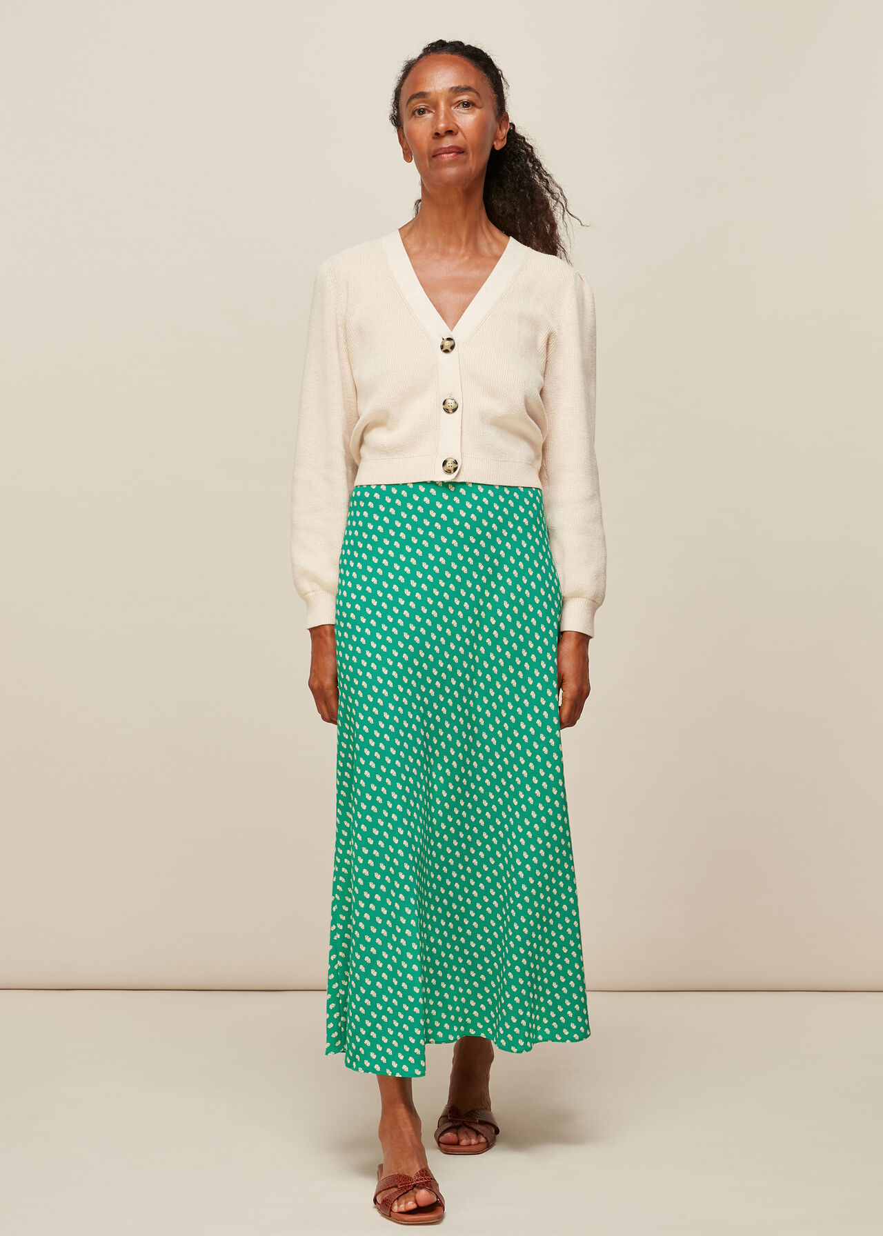 Elephant Print Bias Cut Skirt Green/Multi