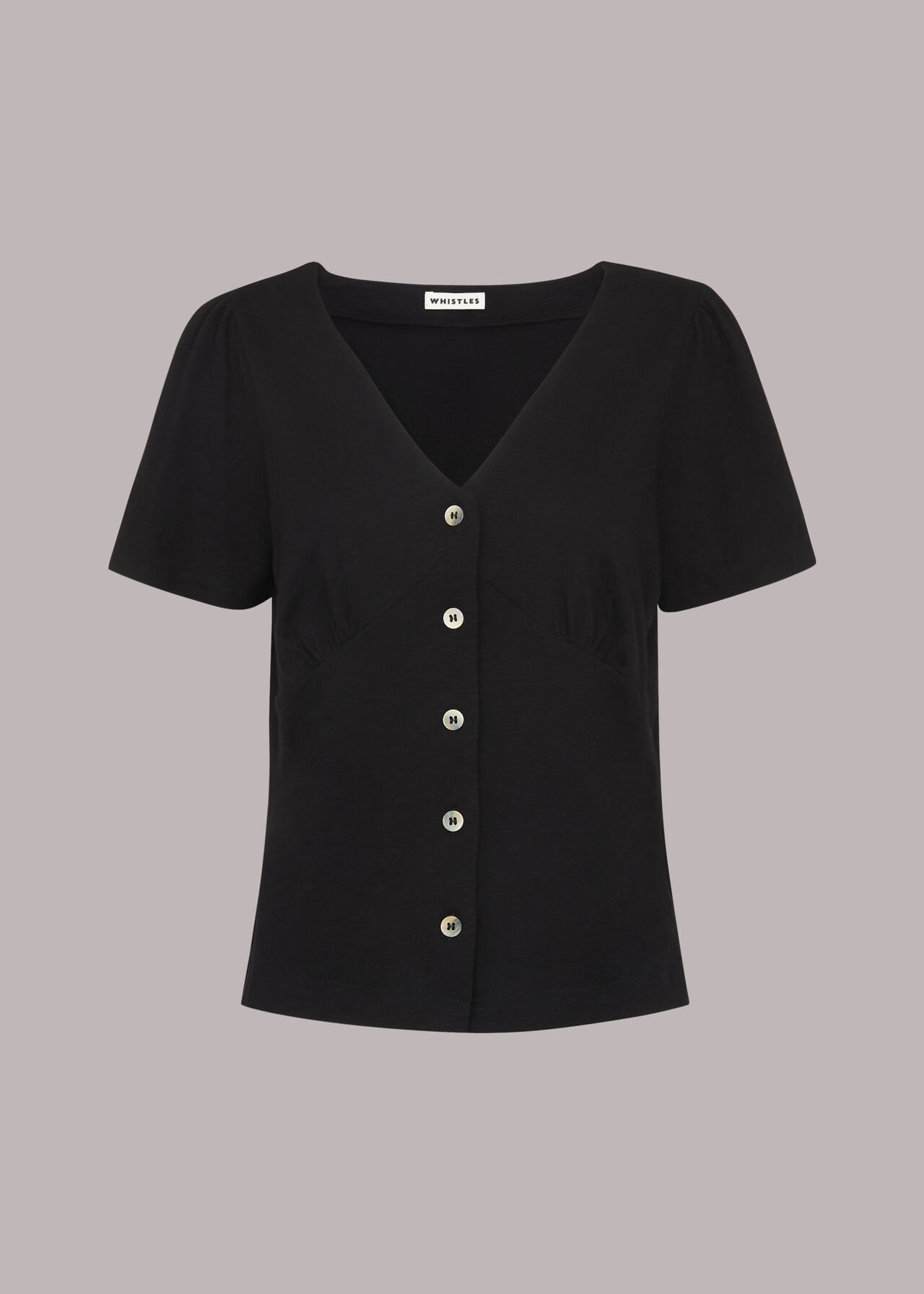 Button Front Frill Top Black