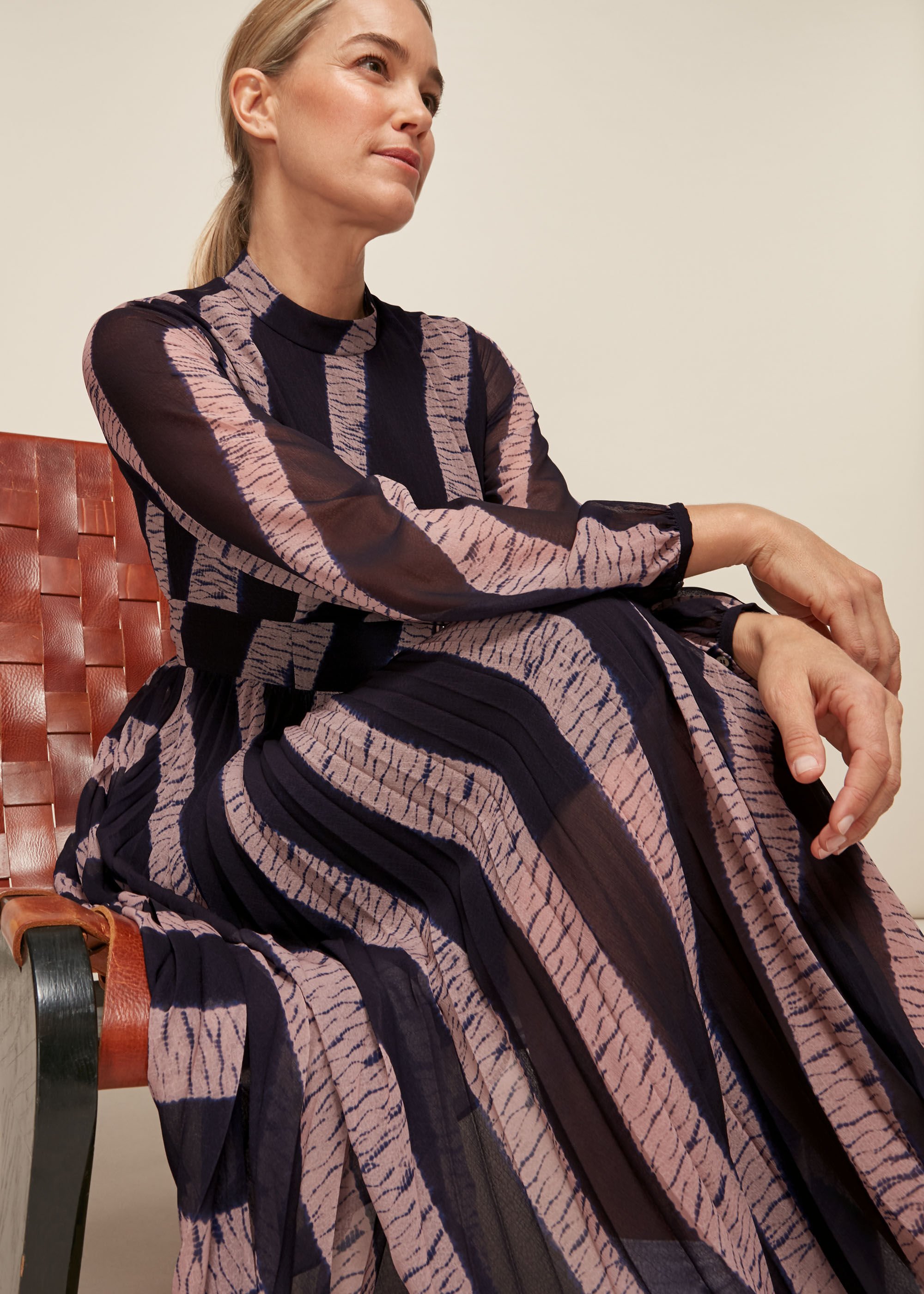 Multicolour Shibori Print Pleated Dress WHISTLES Whistles US